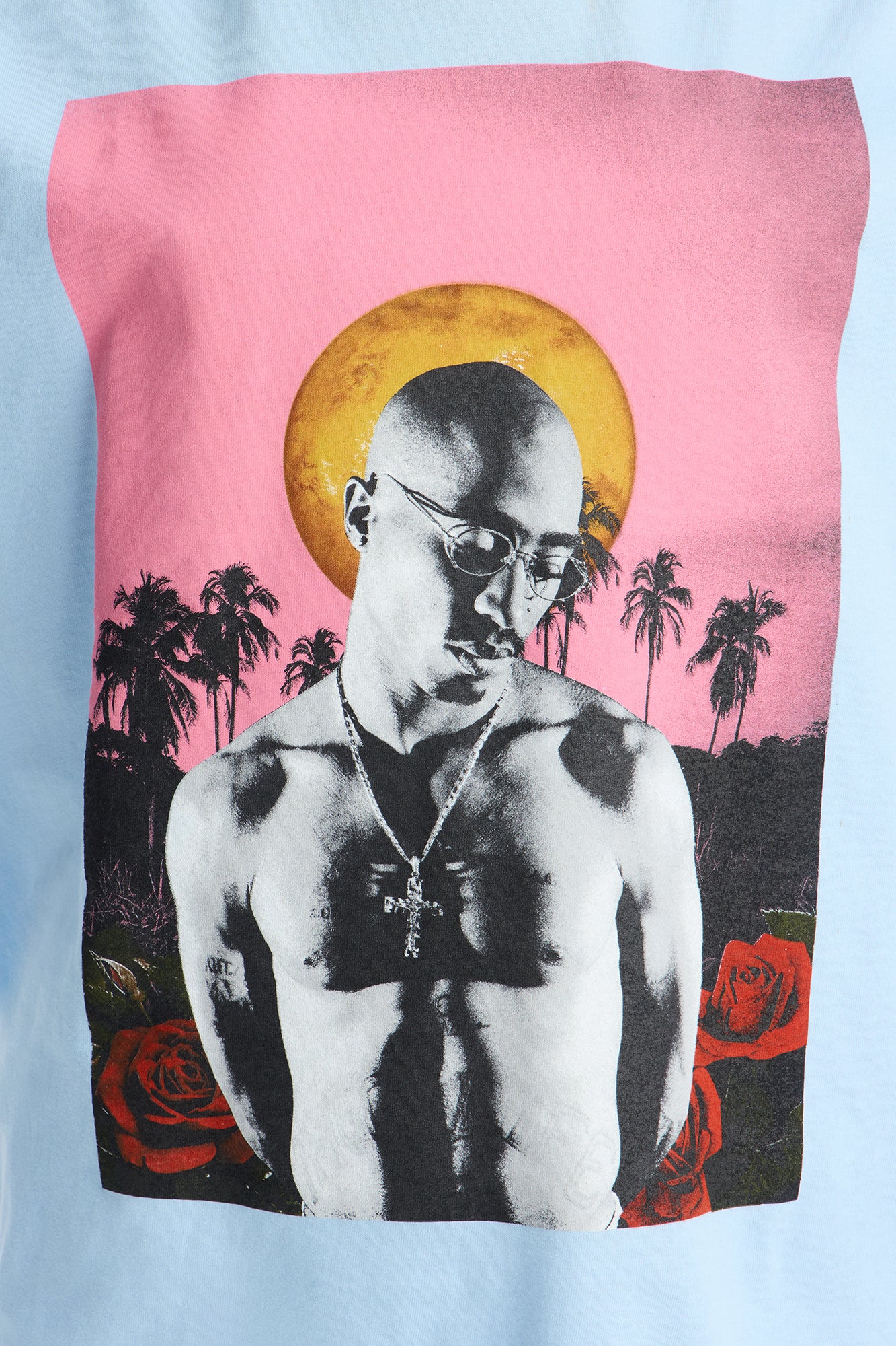 Tupac Sunset Palm Tee - Light Blue - Image 3