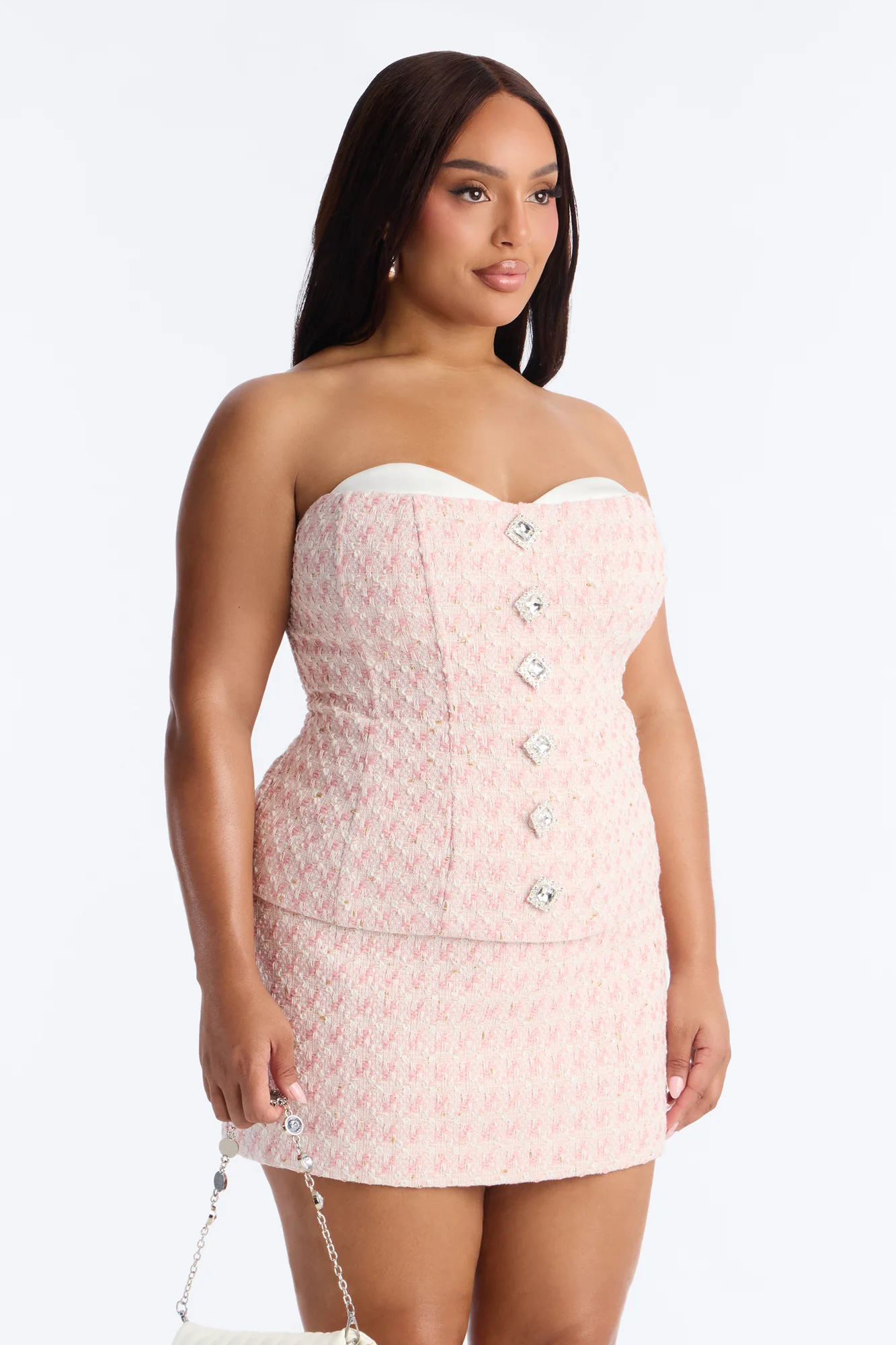 Tweed Romance Corset Top - Pink/combo - Image 5