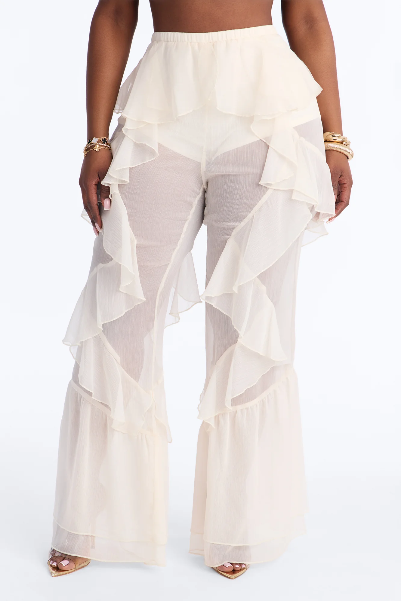 Twisted Rules Ruffle Flare Pant 33″ - Ivory - Image 6