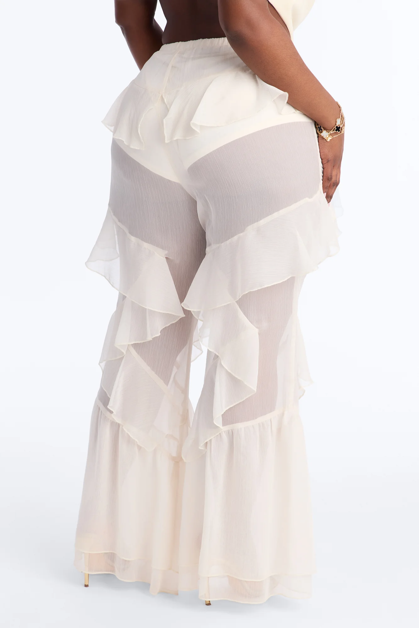 Twisted Rules Ruffle Flare Pant 33″ - Ivory - Image 7