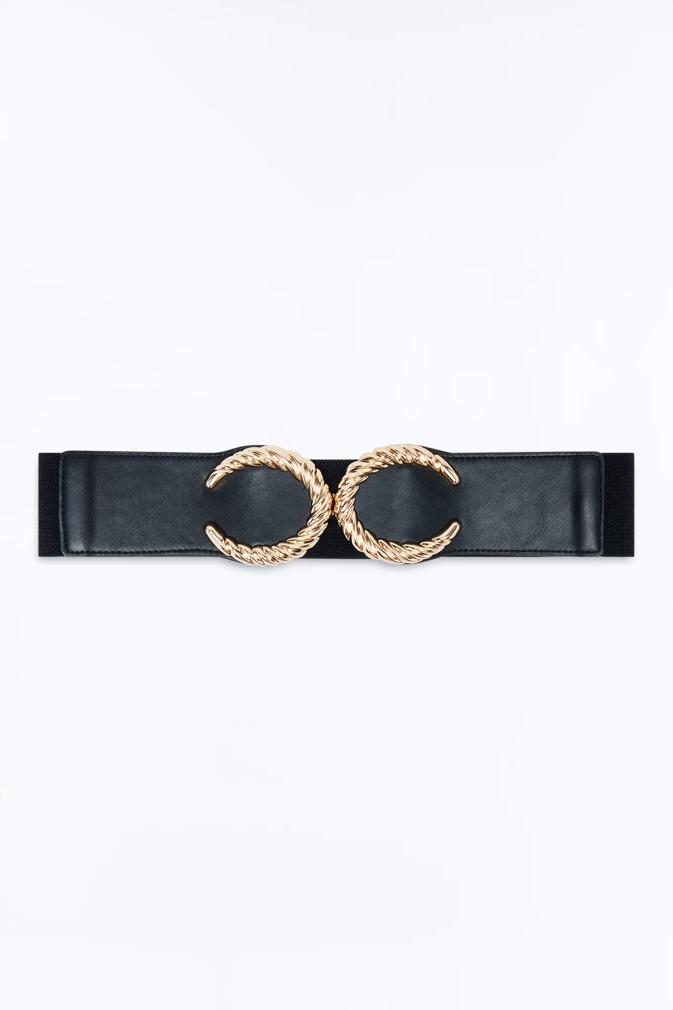 Two Moons Faux Leather Wide Stretch Belt - Black - Image 5