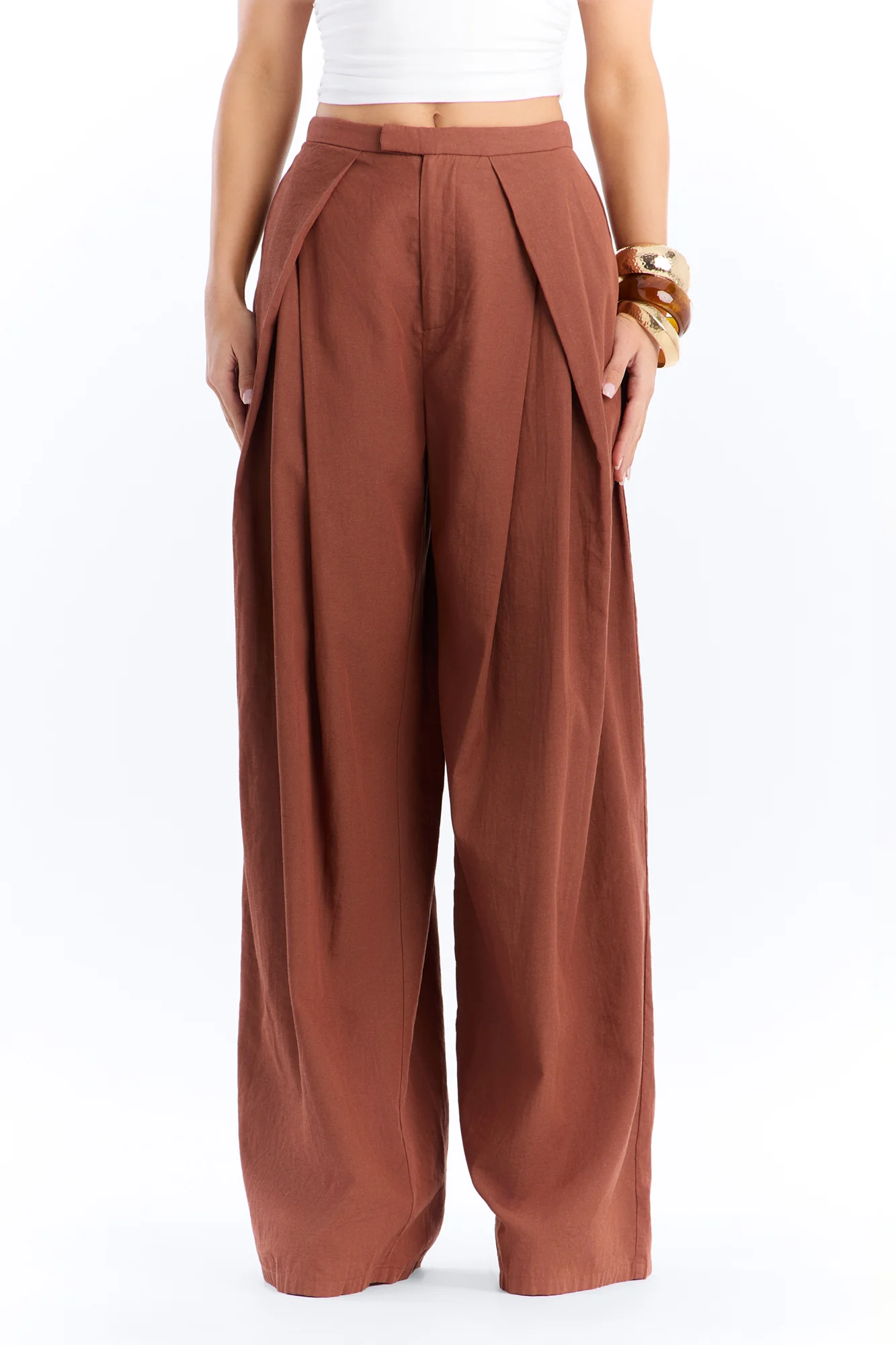 Tyra High Rise Pleated Wide Leg Pant - Spice - Image 2