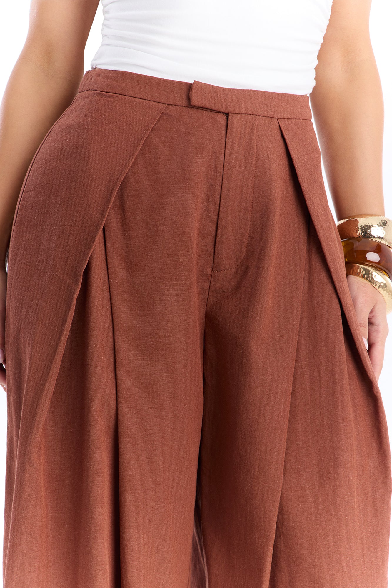 Tyra High Rise Pleated Wide Leg Pant - Spice - Image 3