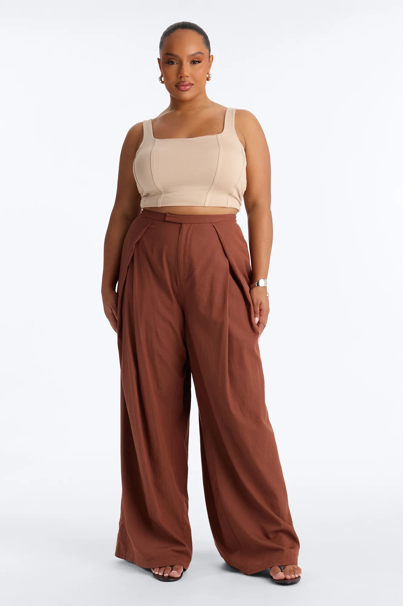 Tyra High Rise Pleated Wide Leg Pant - Spice - Image 5