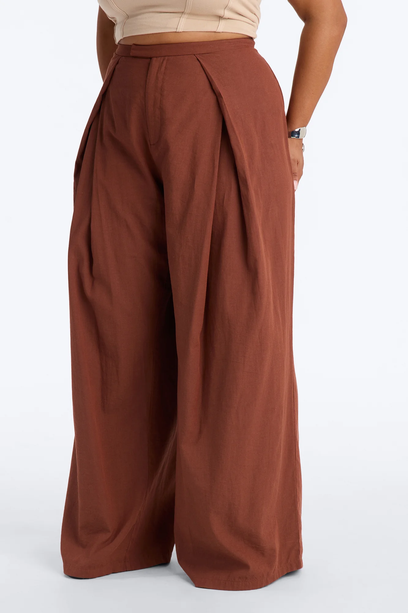 Tyra High Rise Pleated Wide Leg Pant - Spice - Image 6