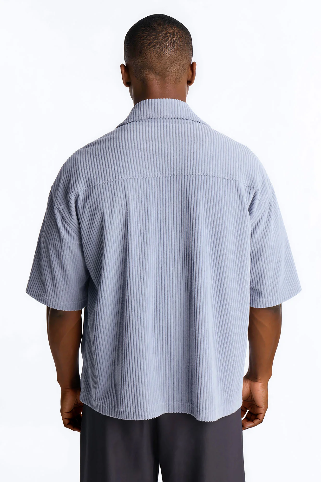 Ultra Oversized Corduroy Button Up Shirt - Light Blue - Image 3