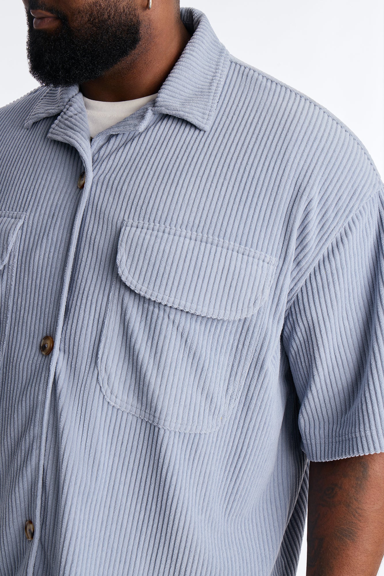 Ultra Oversized Corduroy Button Up Shirt - Light Blue - Image 6