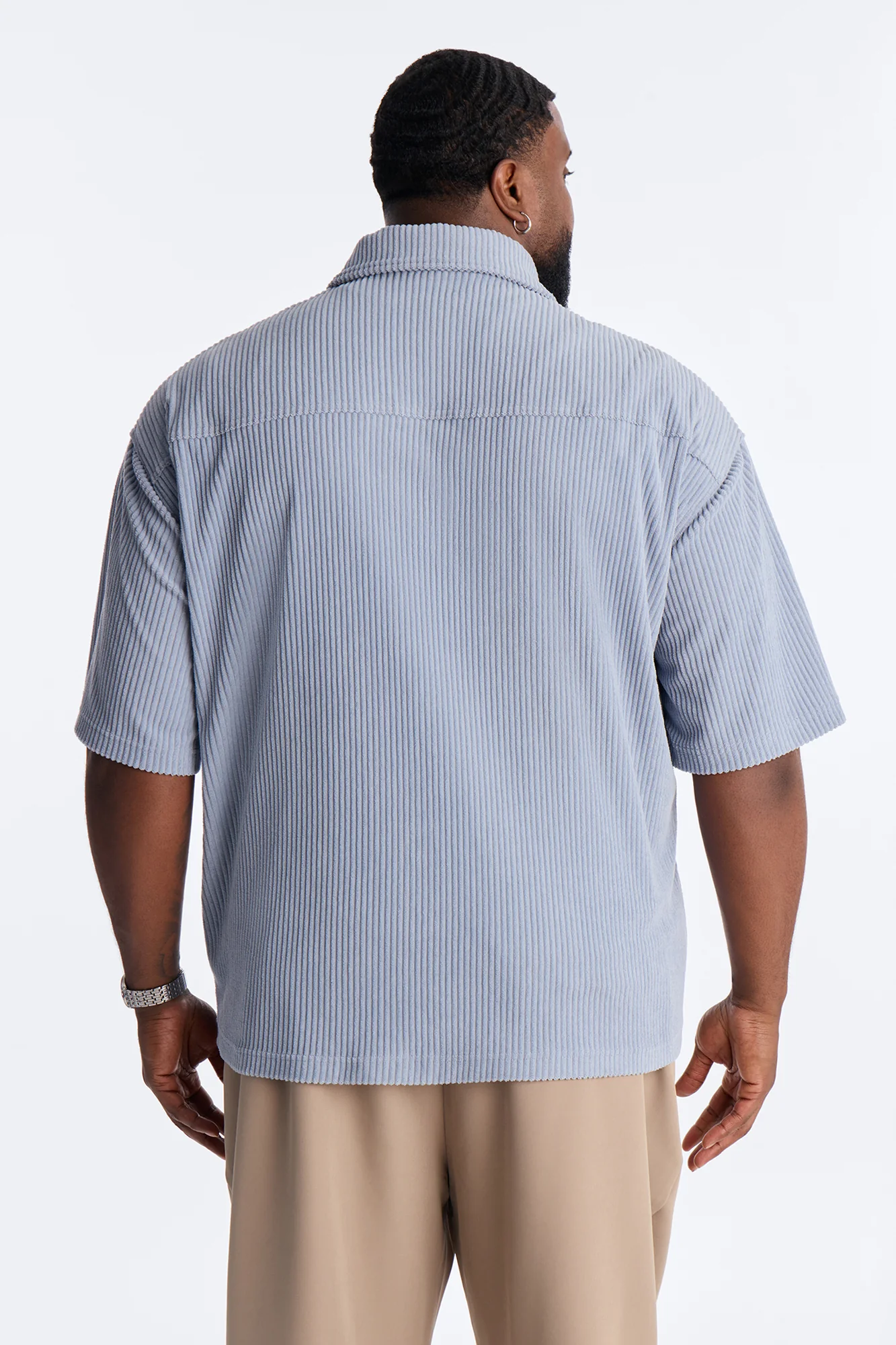 Ultra Oversized Corduroy Button Up Shirt - Light Blue - Image 7