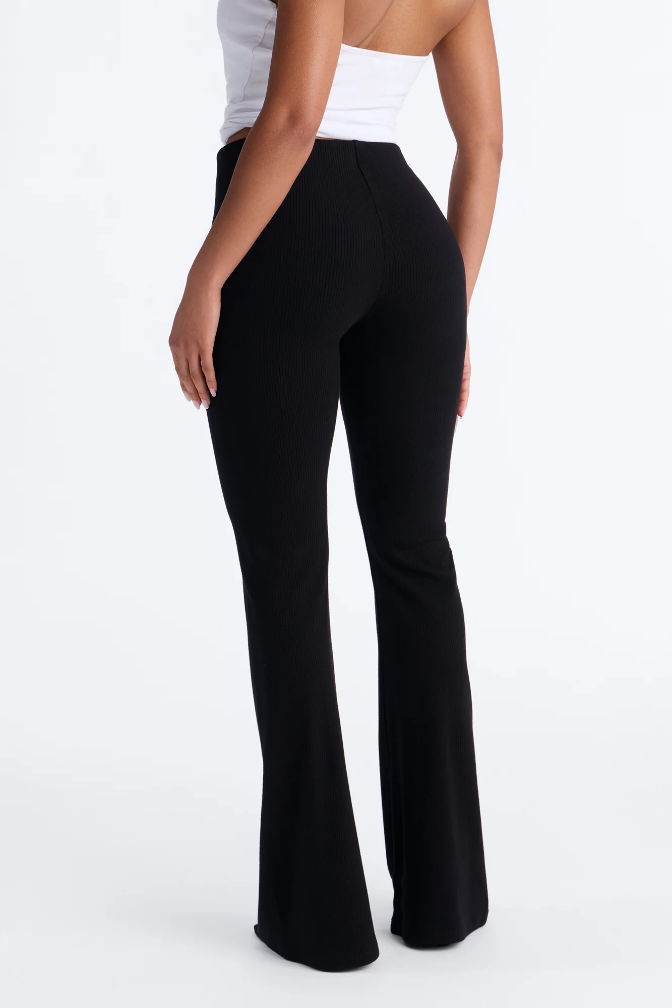 Ultra Ribbed Mid Rise Flare Pant - Black - Image 3