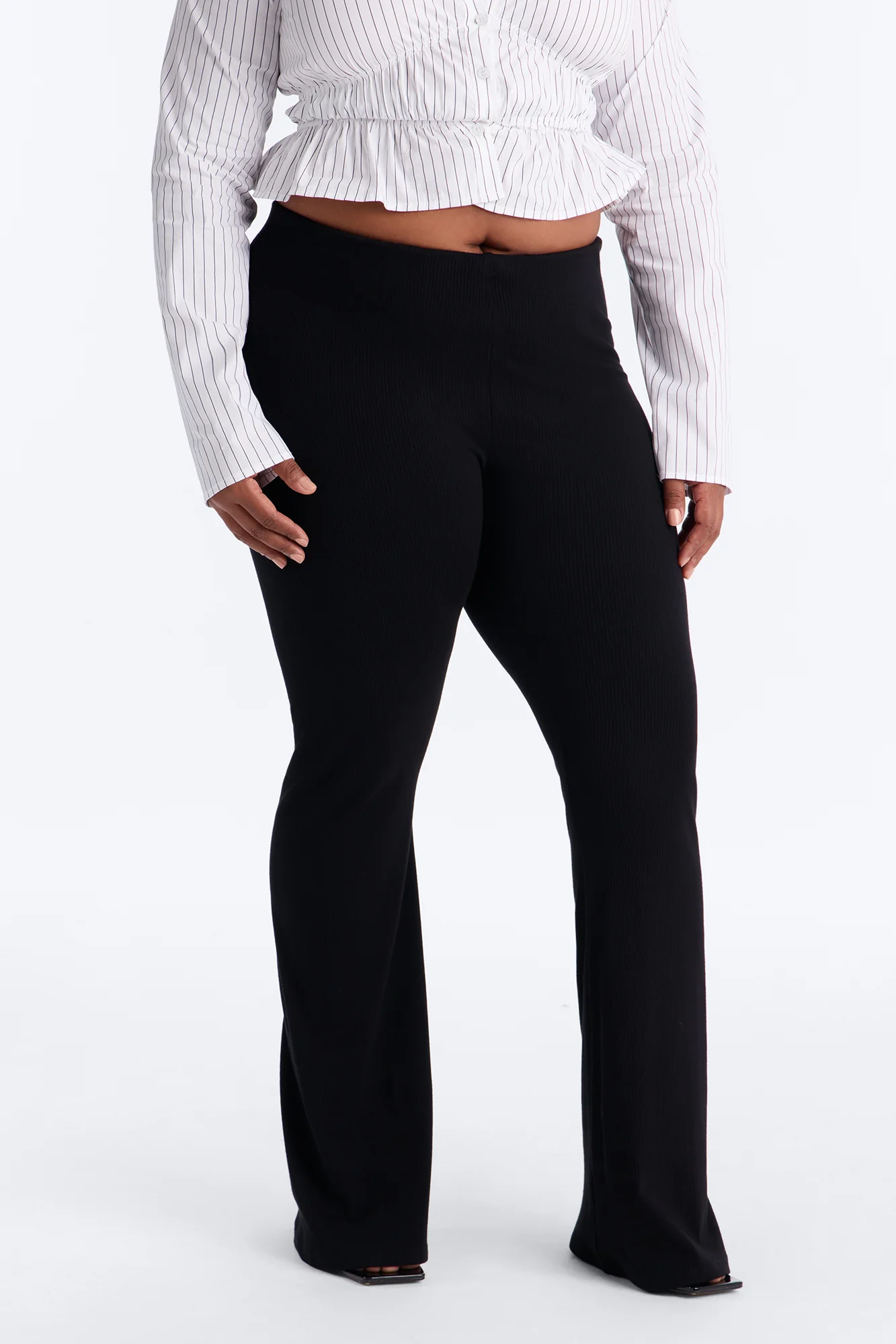 Ultra Ribbed Mid Rise Flare Pant - Black - Image 5