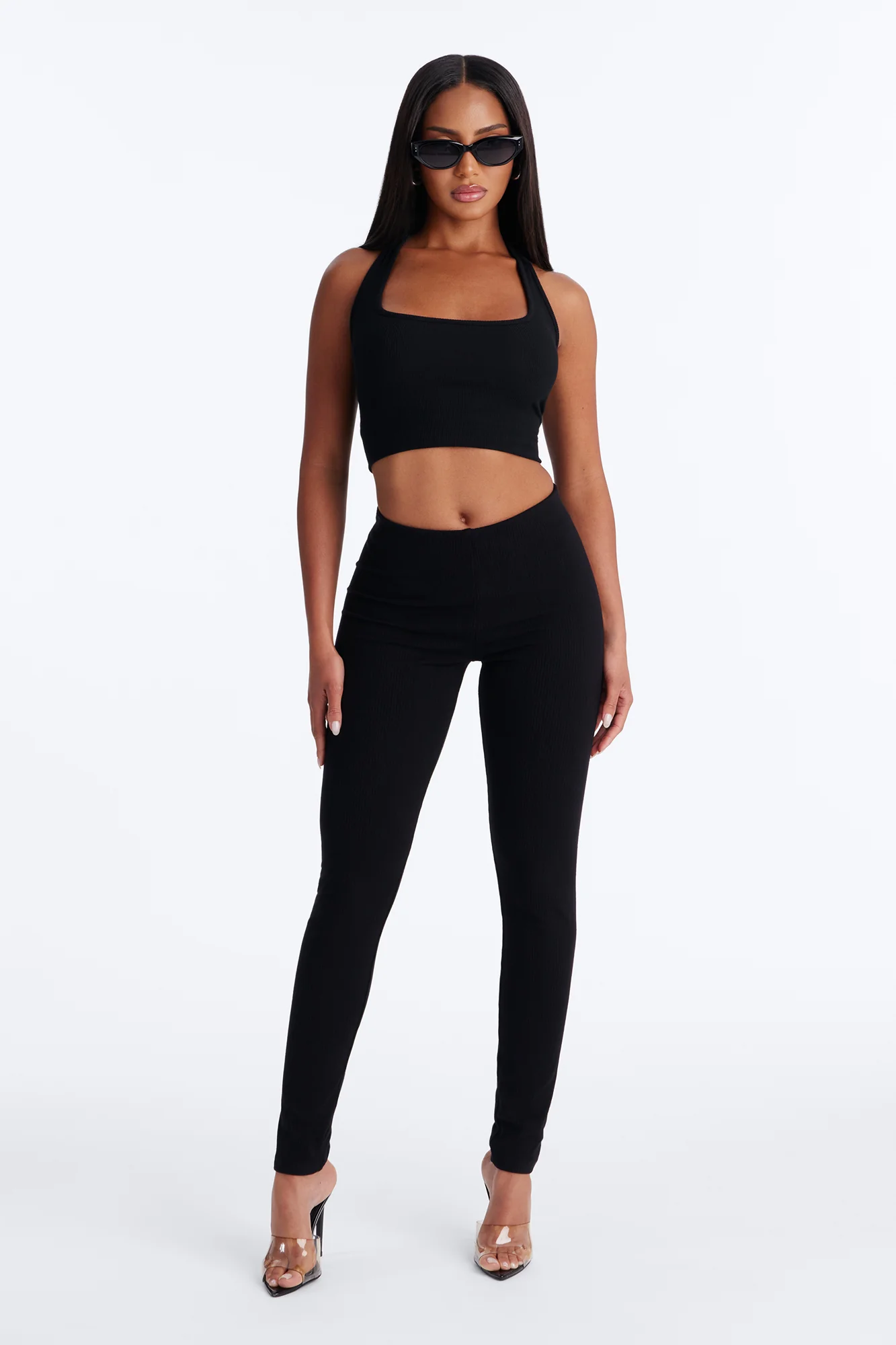 Ultra Ribbed Mid Rise Legging - Black