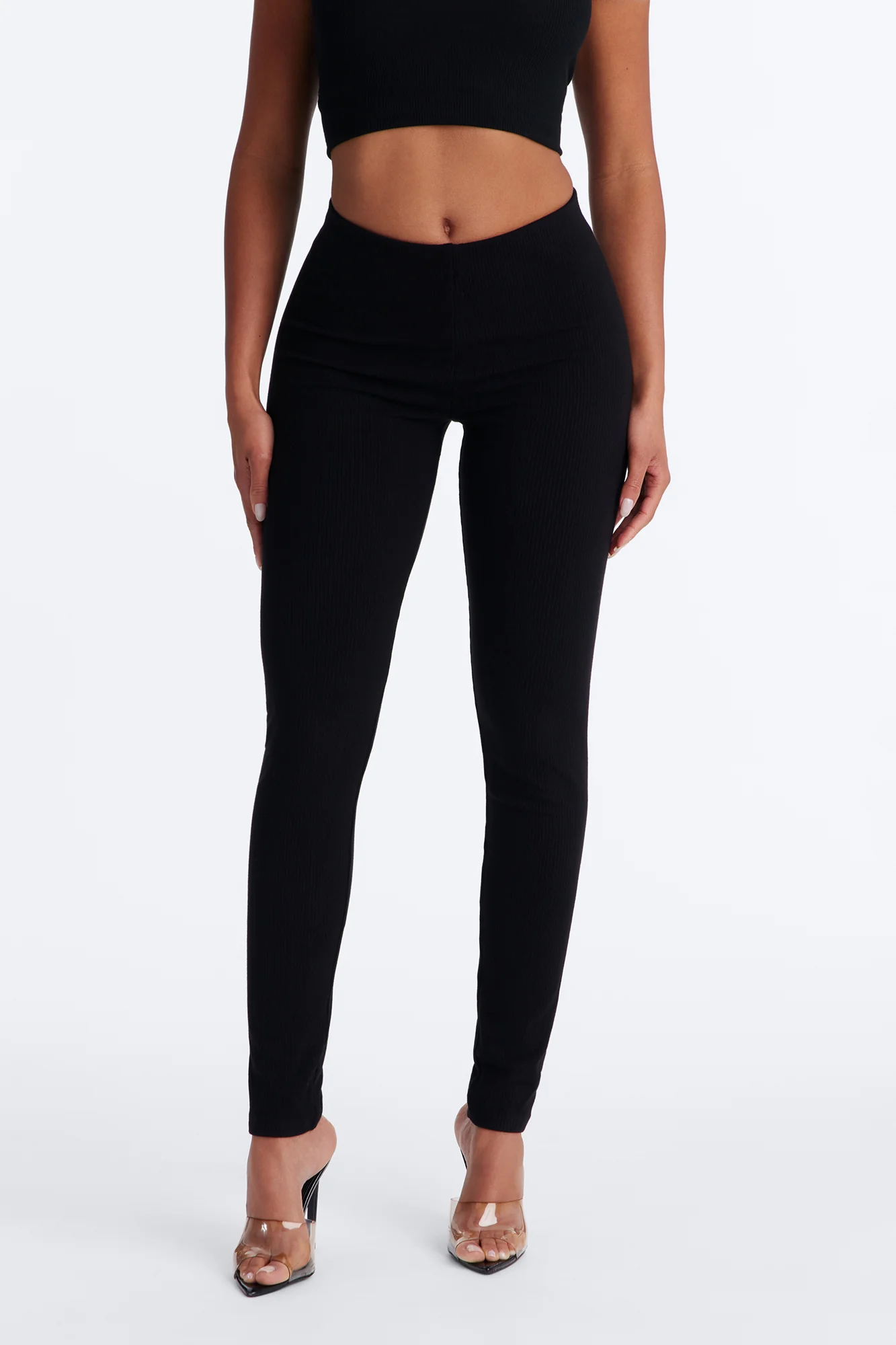 Ultra Ribbed Mid Rise Legging - Black - Image 2