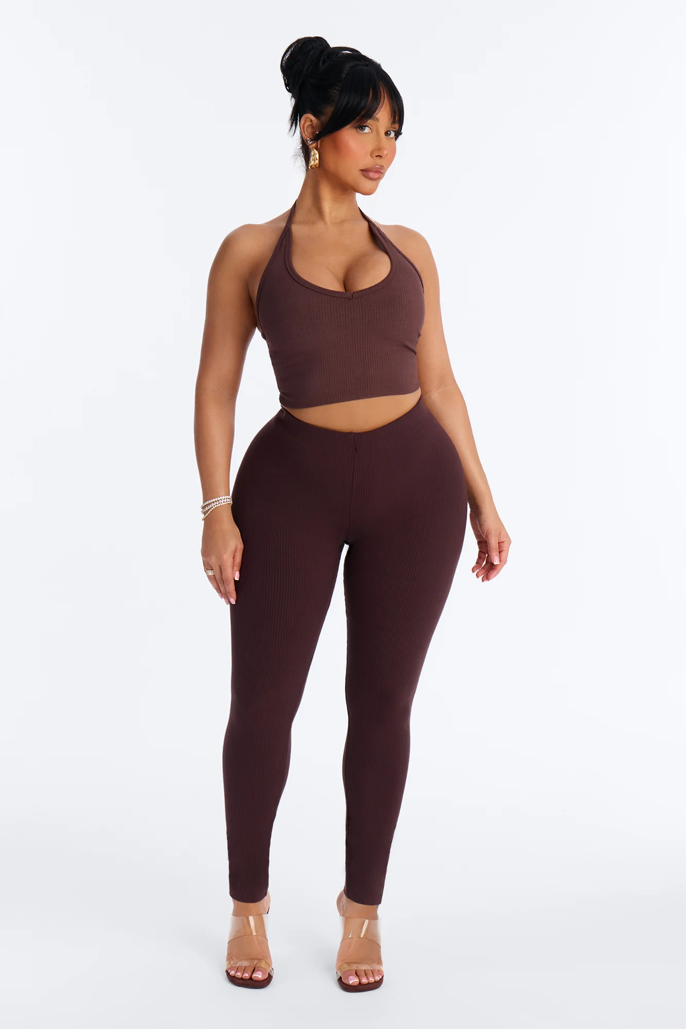 Ultra Ribbed Mid Rise Legging - Chocolate