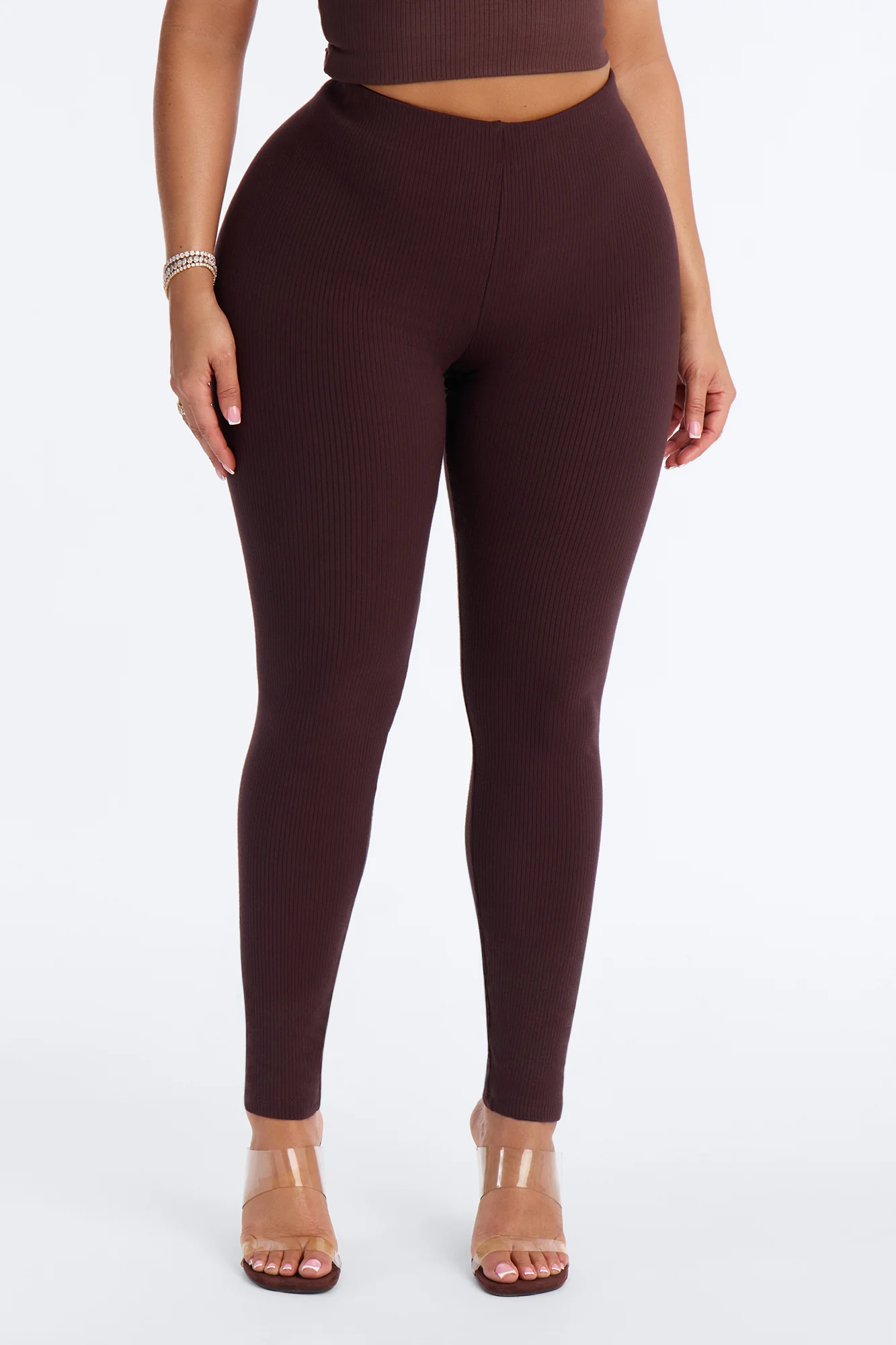 Ultra Ribbed Mid Rise Legging - Chocolate - Image 2