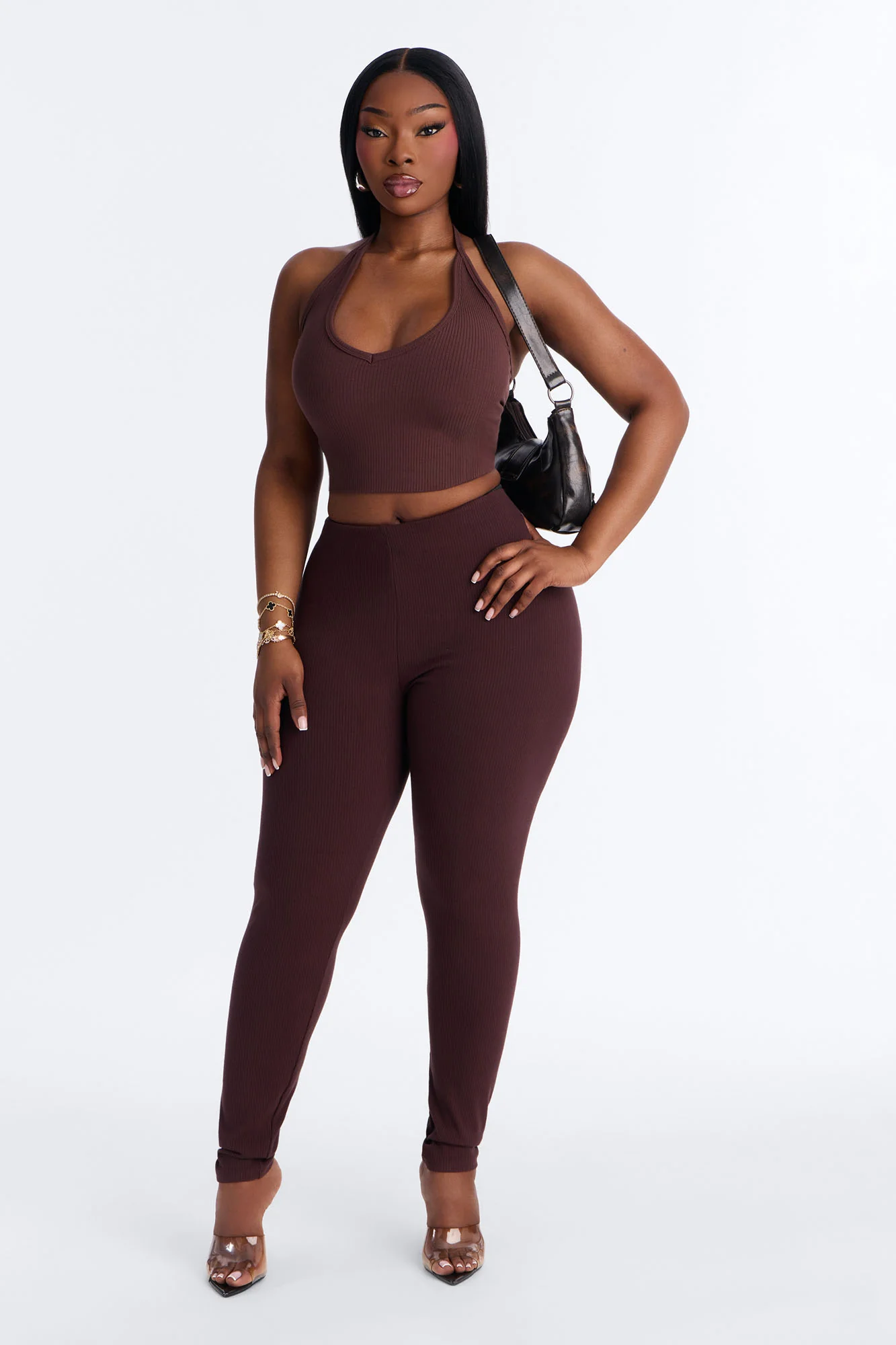 Ultra Ribbed Mid Rise Legging - Chocolate - Image 4