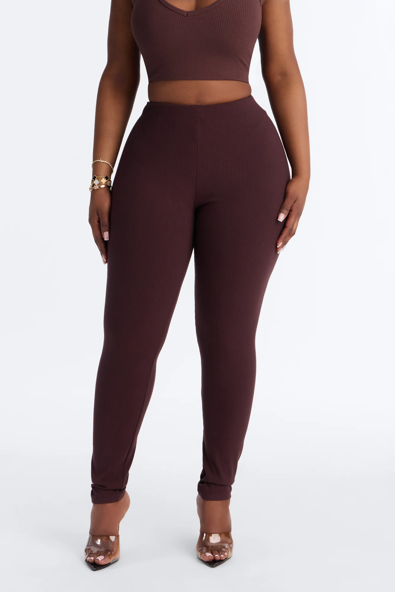 Ultra Ribbed Mid Rise Legging - Chocolate - Image 5