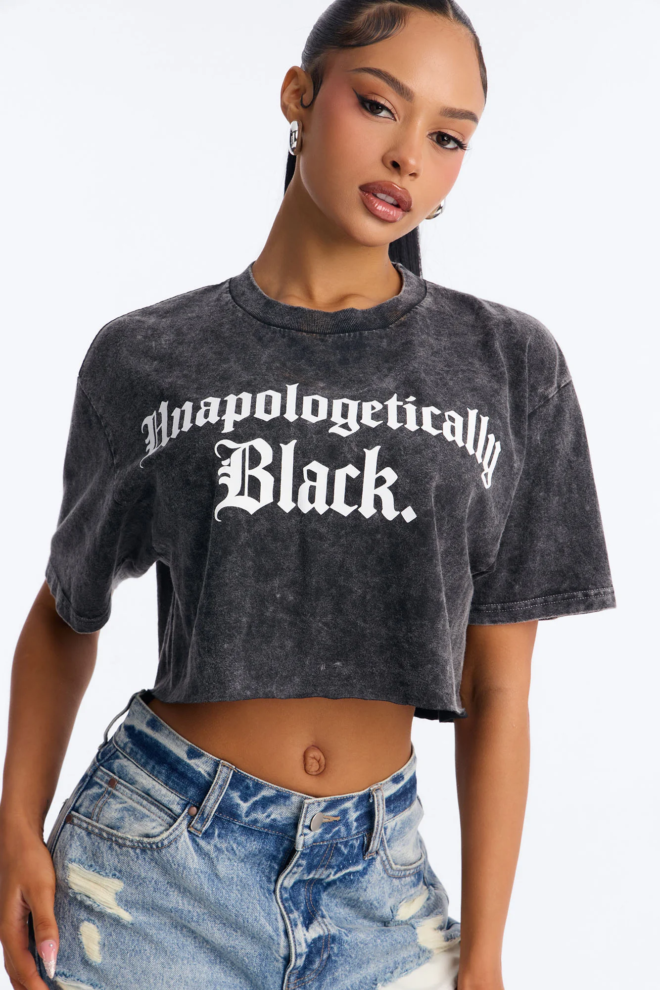 Unapologetically Black Cropped Washed Tee - Black