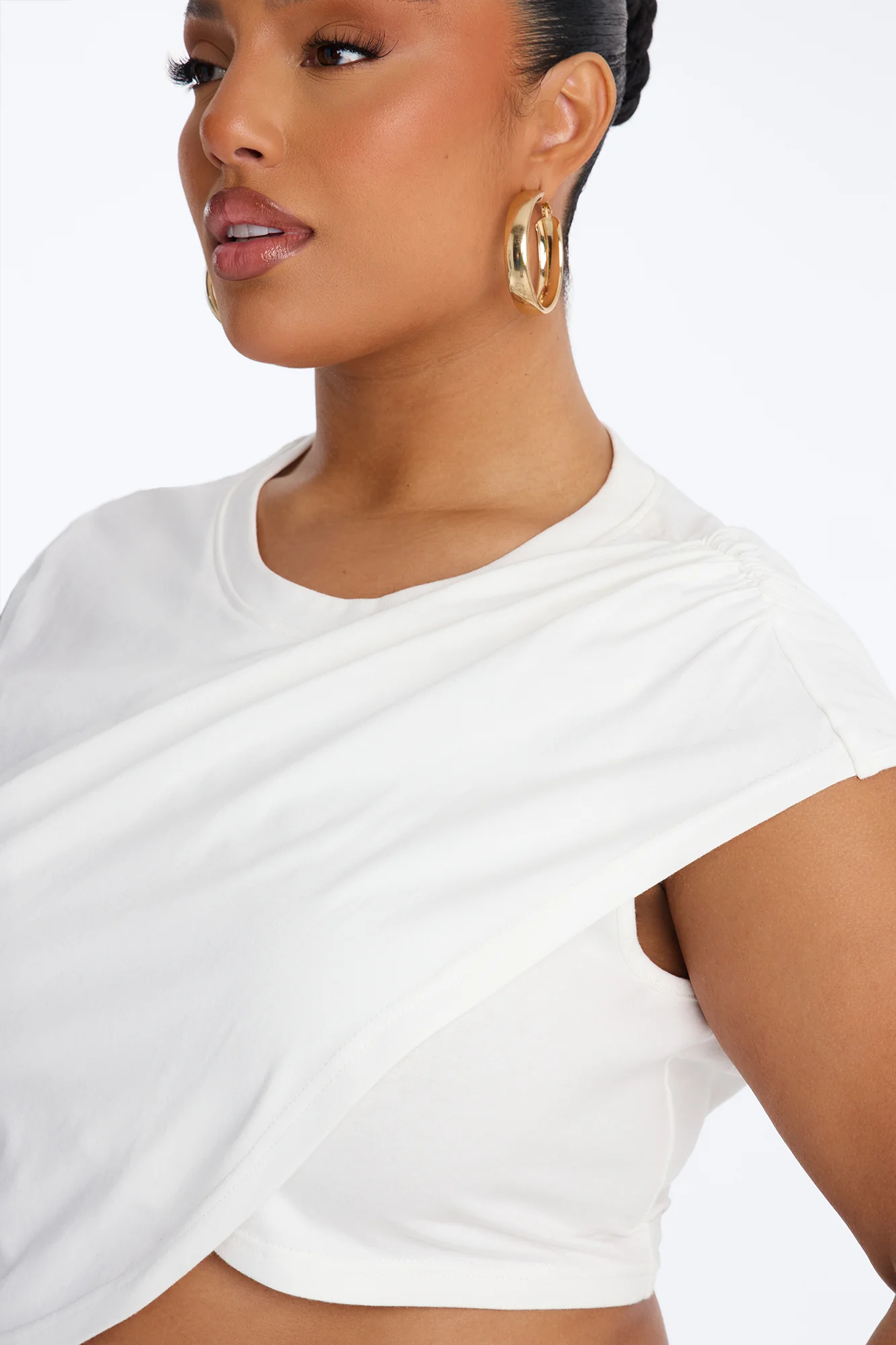 Unbothered Asymmetrical Short Sleeve T-Shirt - White - Image 7