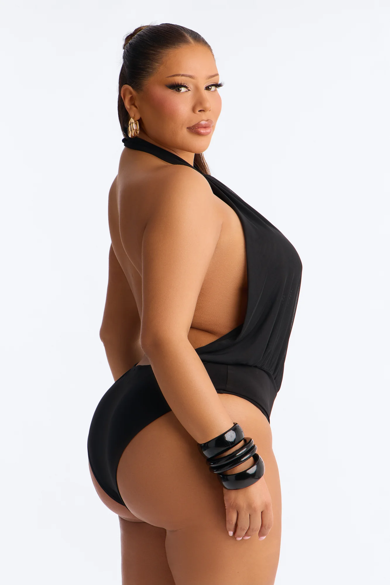 Uncovered Desire Sheer Mesh Backless Halter Bodysuit - Black - Image 10
