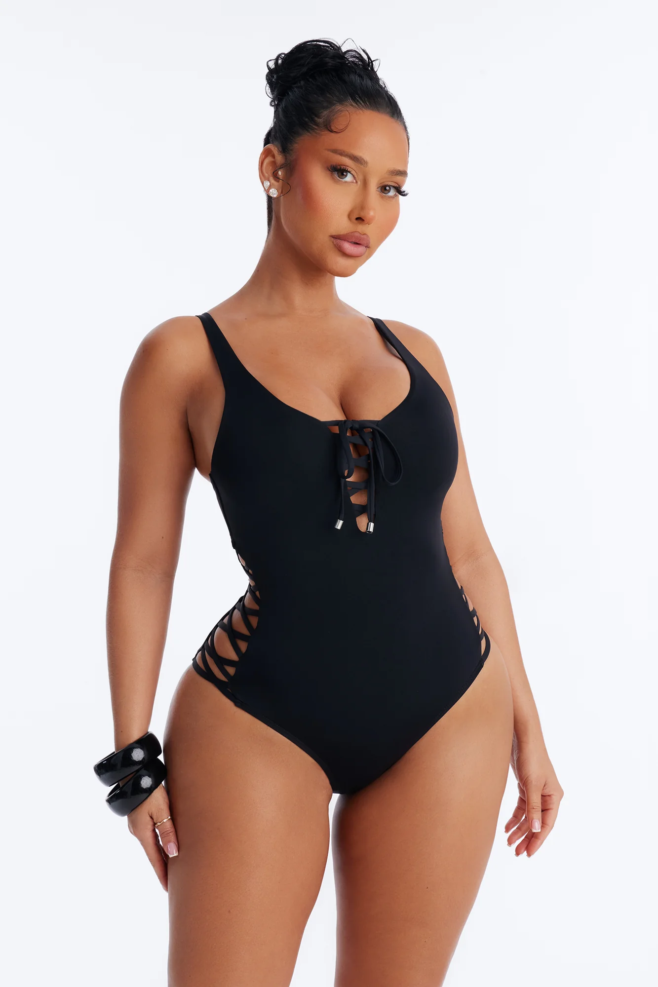 Under The Shade Tie Detail 1 Piece Swimsuit - Black