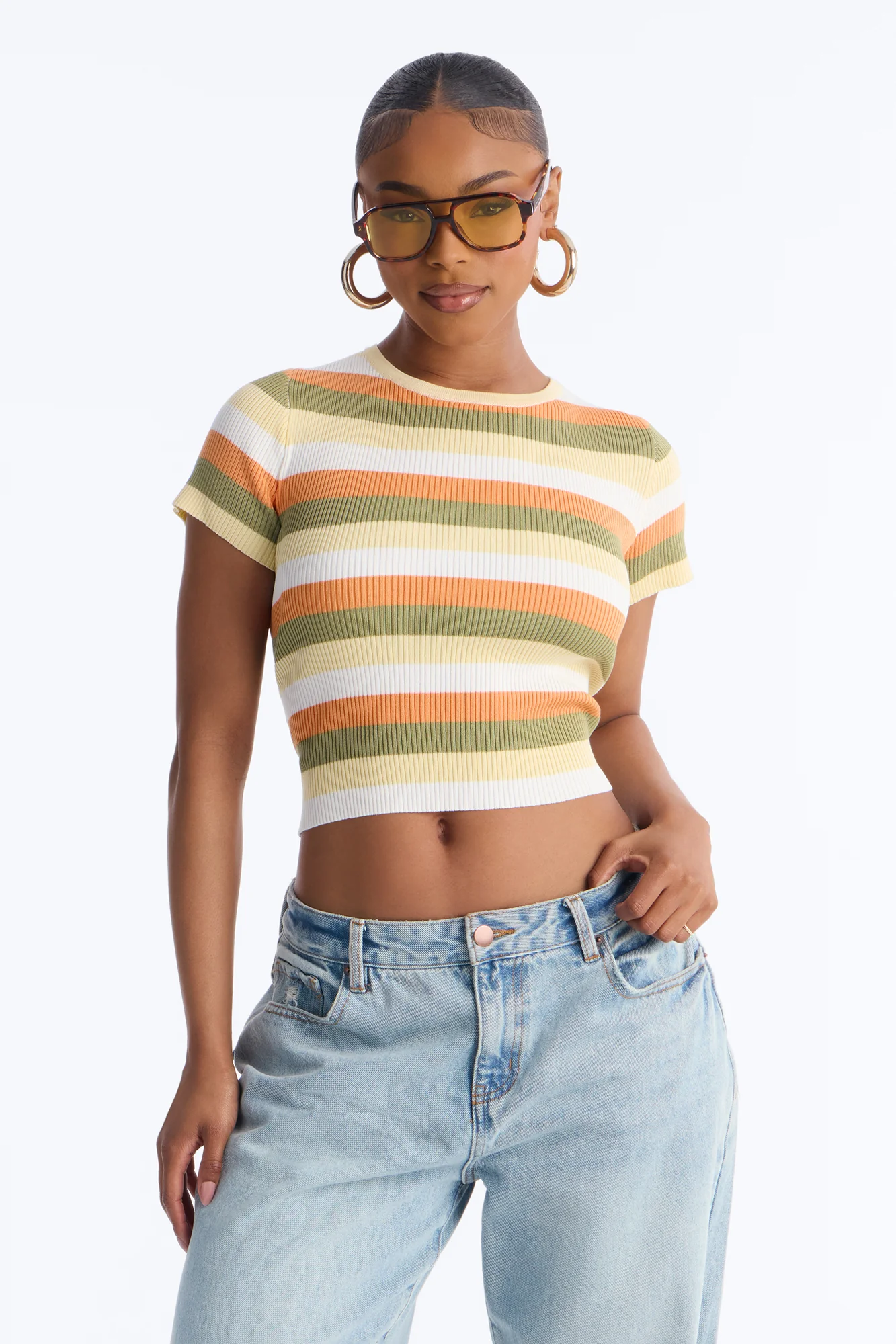 Under The Sun Striped Sweater Top - Multi Color