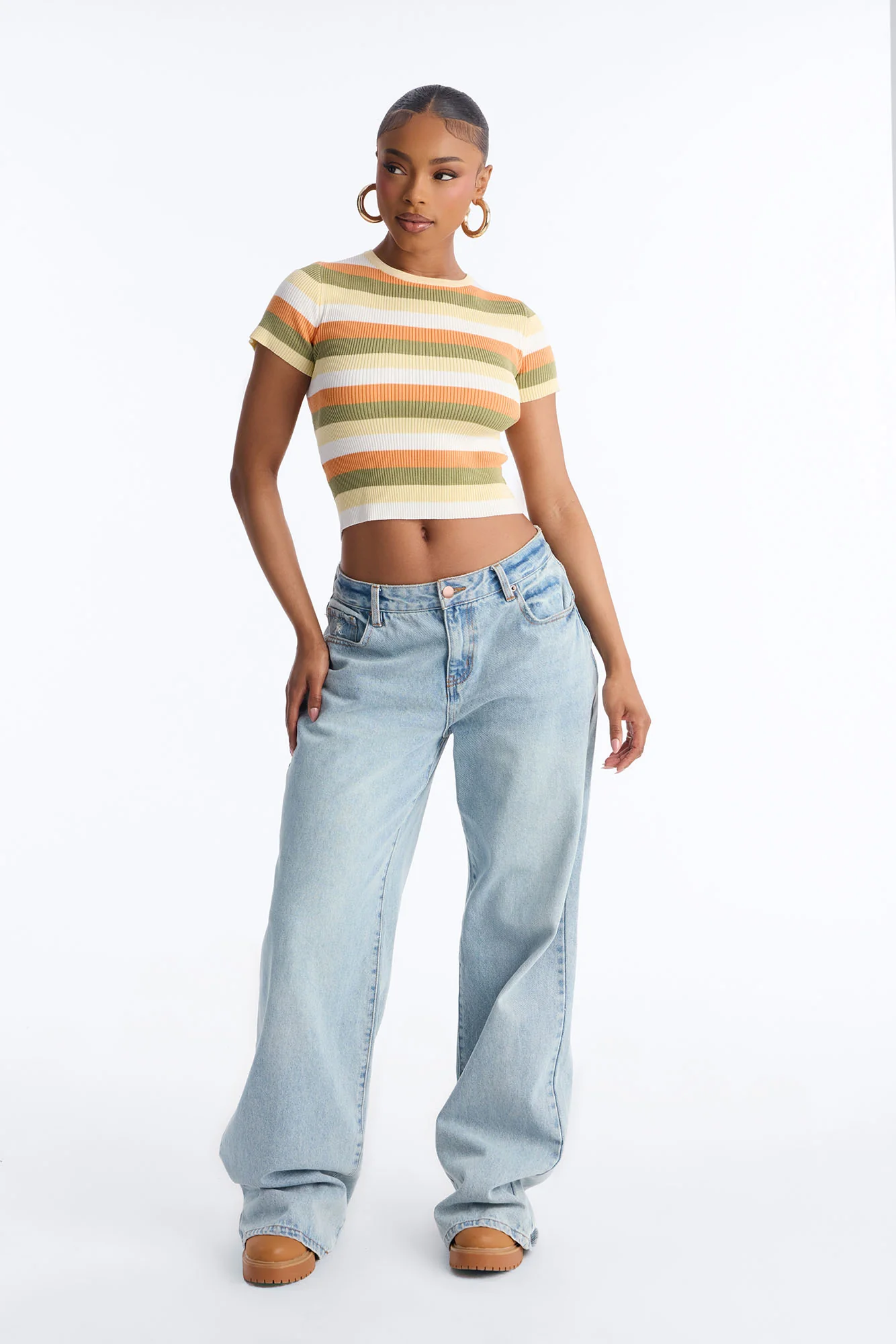 Under The Sun Striped Sweater Top - Multi Color - Image 2