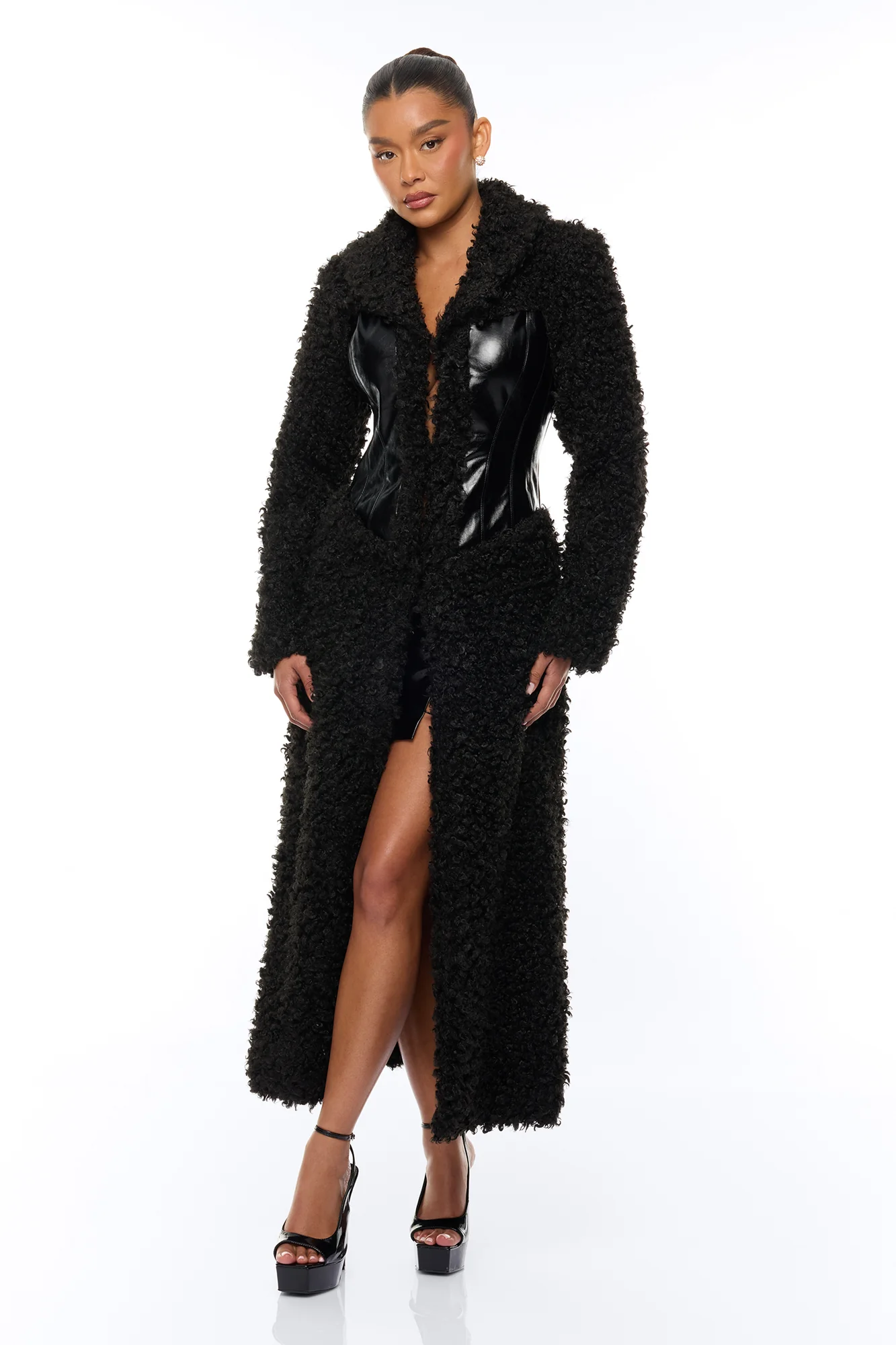 Undercover Faux Leather Sherpa Coat - Black