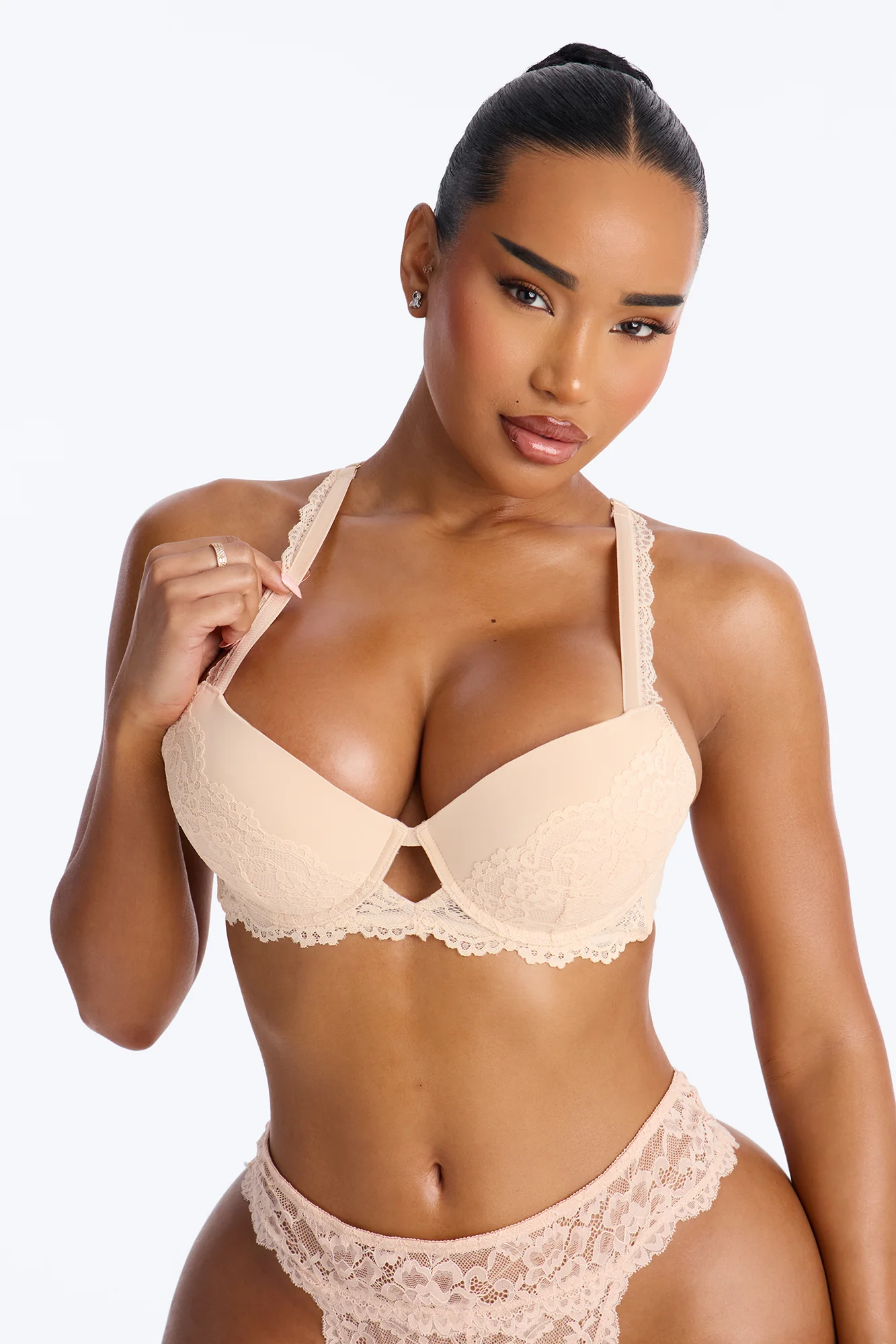 Underneath It All Microfiber Lace Push Up Molded Cup Bra - Ivory