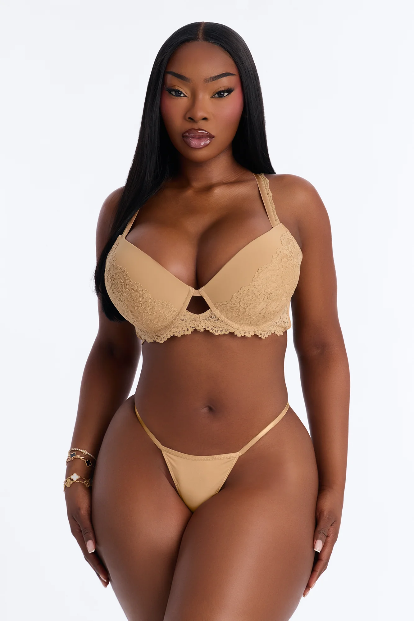 Underneath It All Microfiber Lace Push Up Molded Cup Bra - Tan - Image 5