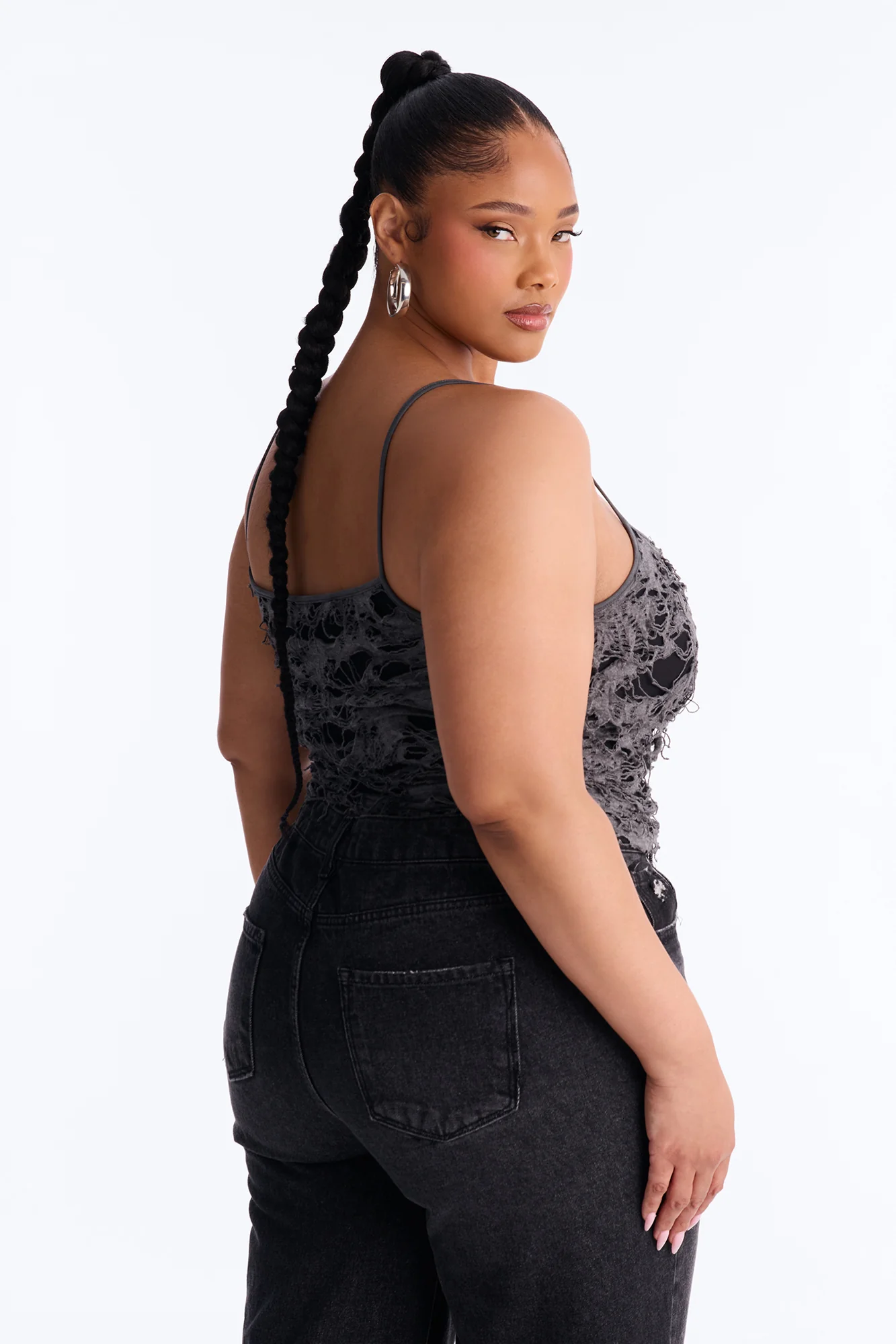 Undone Distressed Scoop Neck Tank Top - Charcoal - Image 8