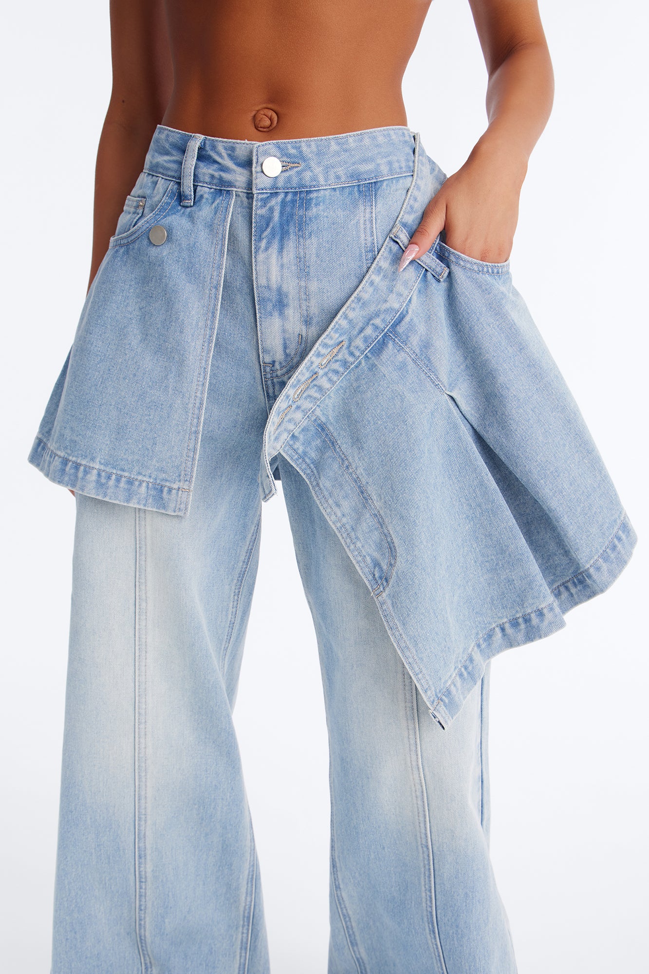Unfinished Business 2Fer Wide Leg Jeans - Medium Wash - Image 3