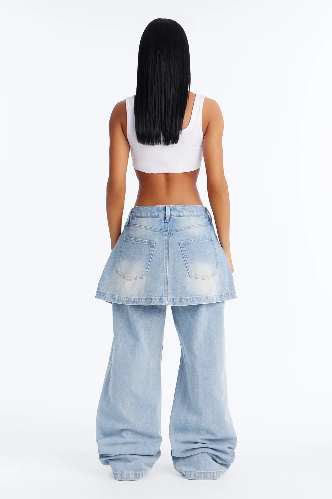 Unfinished Business 2Fer Wide Leg Jeans - Medium Wash - Image 4
