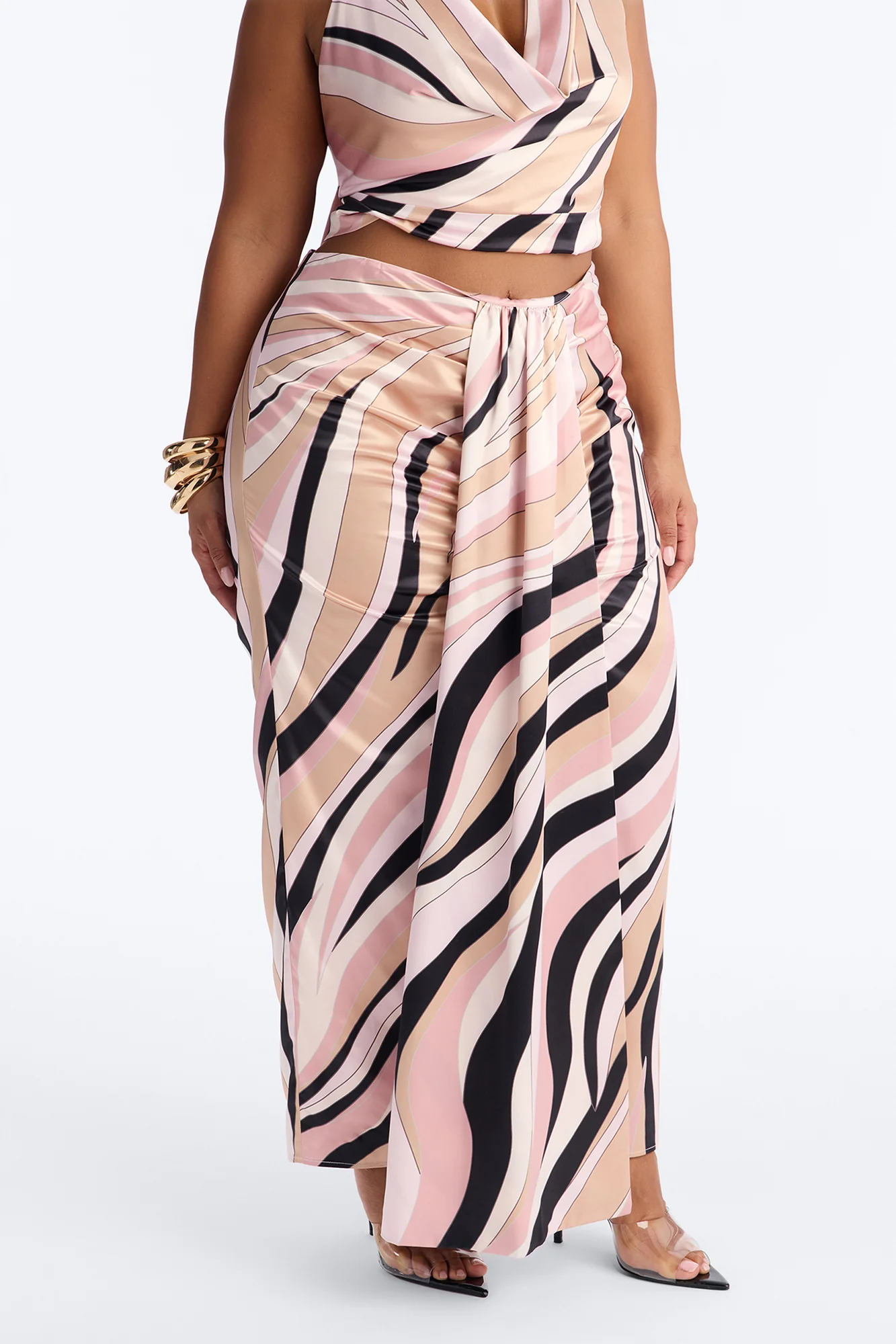 Untamed Abstract Satin Cowl Top And Head Scarf - Pink/combo - Image 6