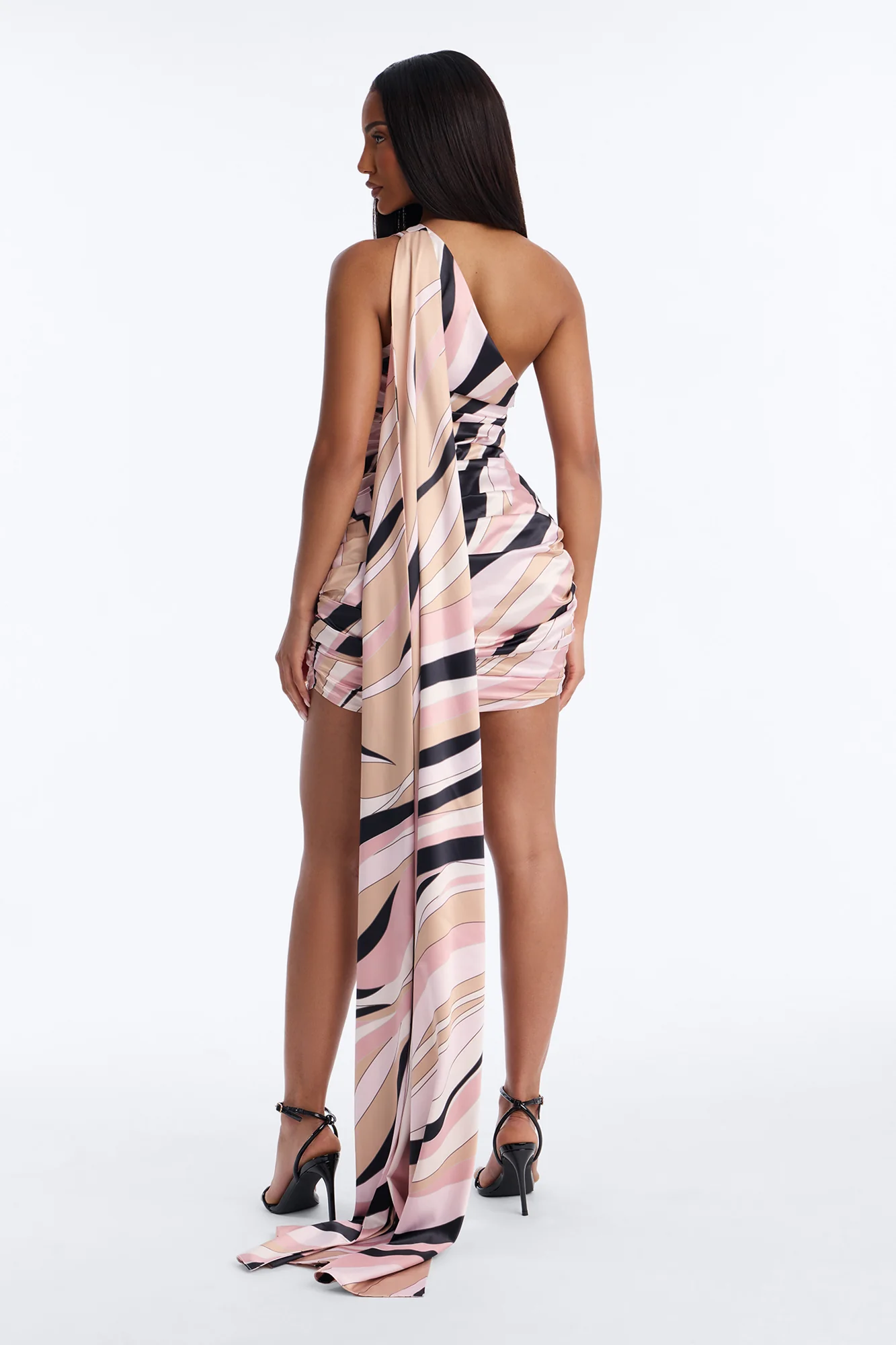 Untamed Abstract Satin High Low Dress - Pink/combo - Image 4