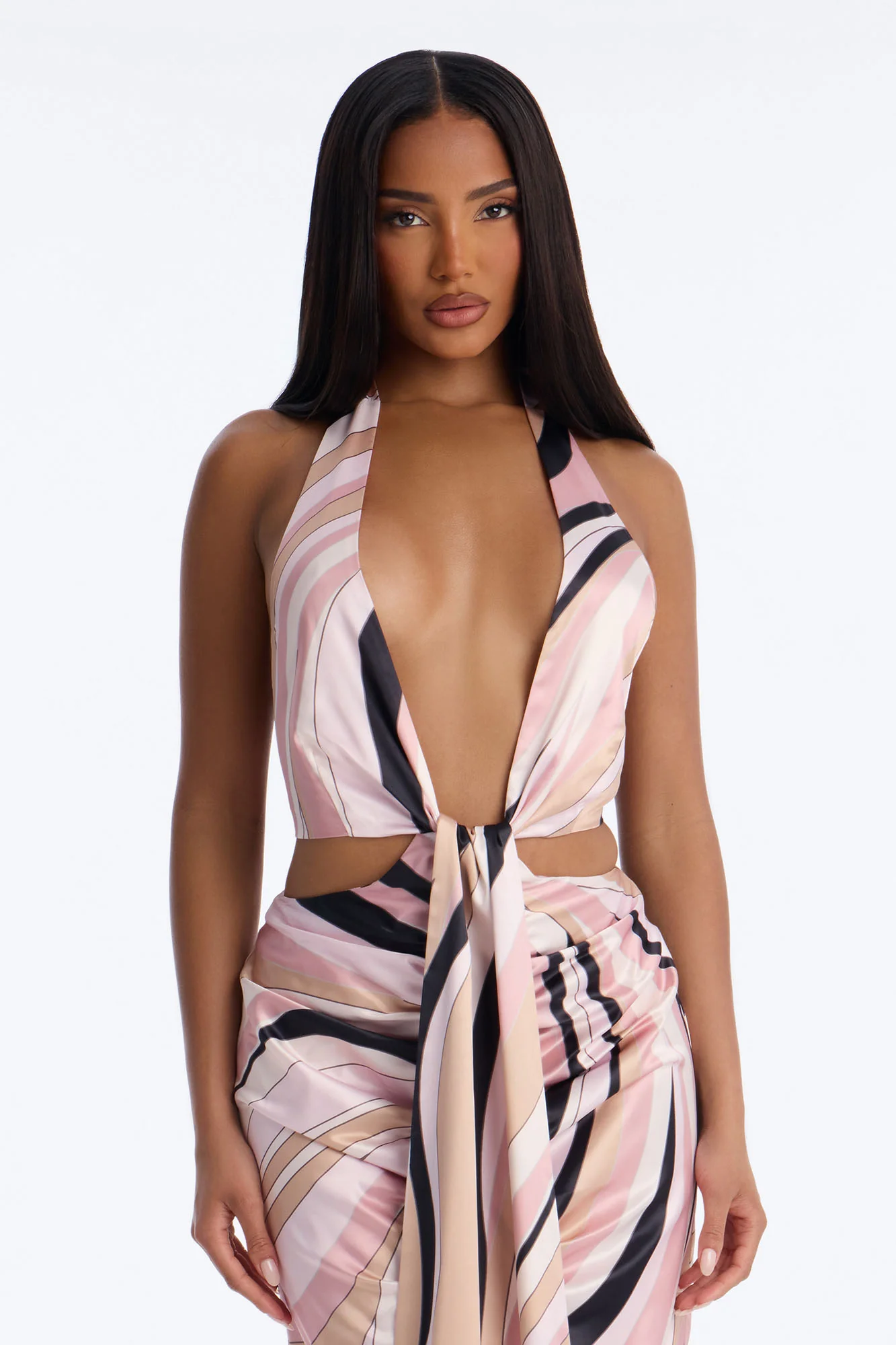 Untamed Abstract Satin Maxi Dress - Pink/combo - Image 3