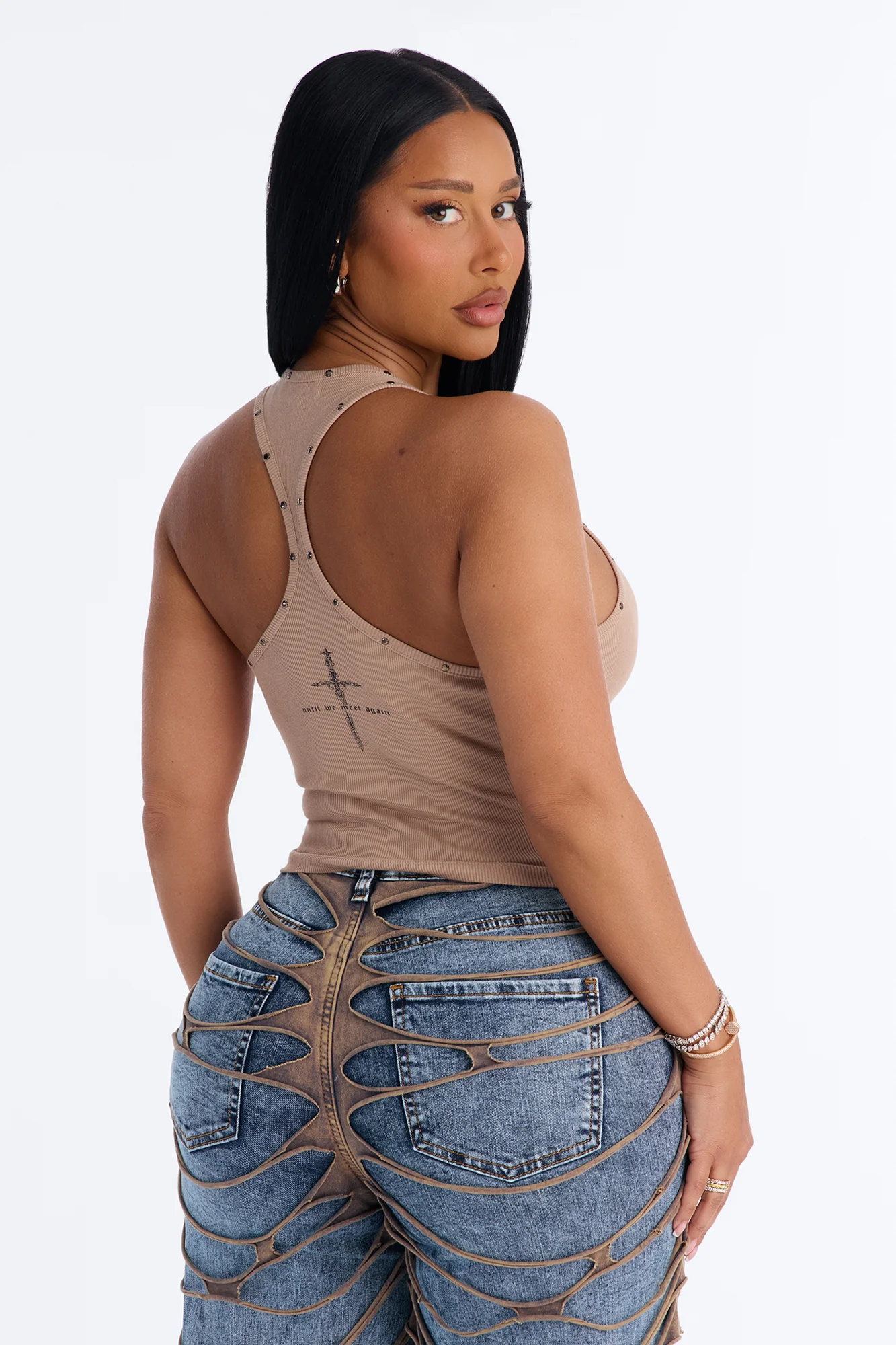 Until We Meet Again Ribbed Tank Top - Sand - Image 4
