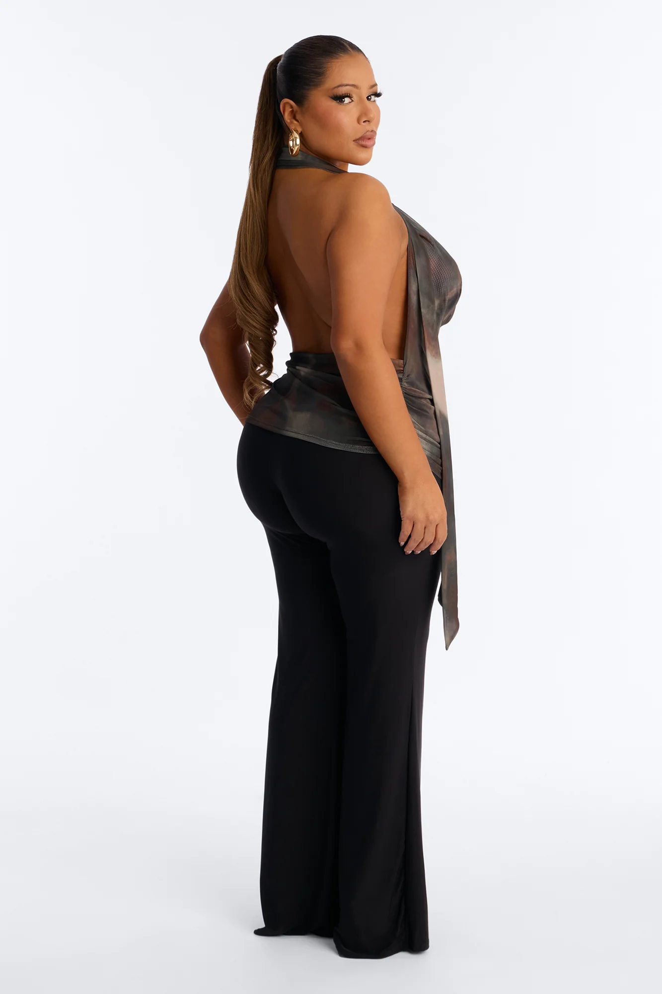 Up All Night Mesh Cowl Neck Halter Top - Olive/combo - Image 8