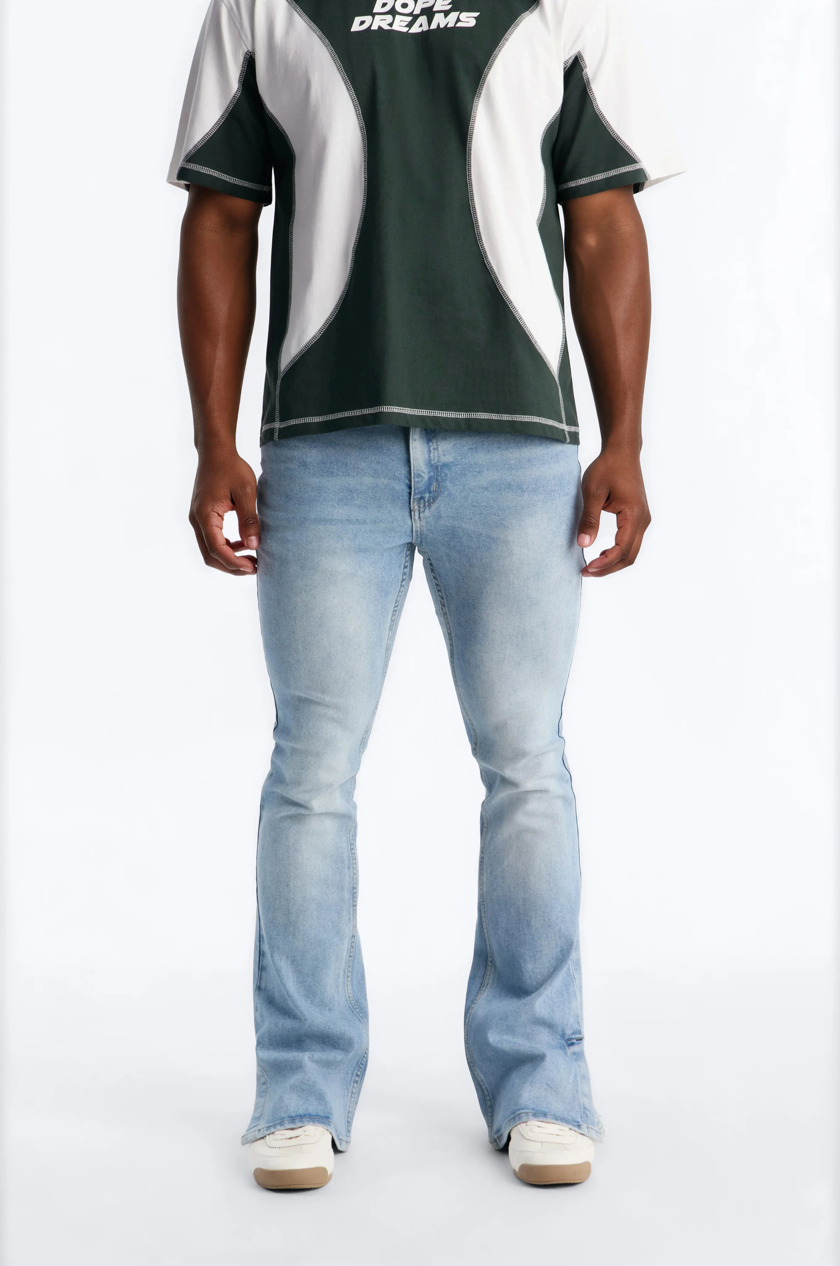 Upstanding Slit Stacked Skinny Flare Jean - Light Blue Wash