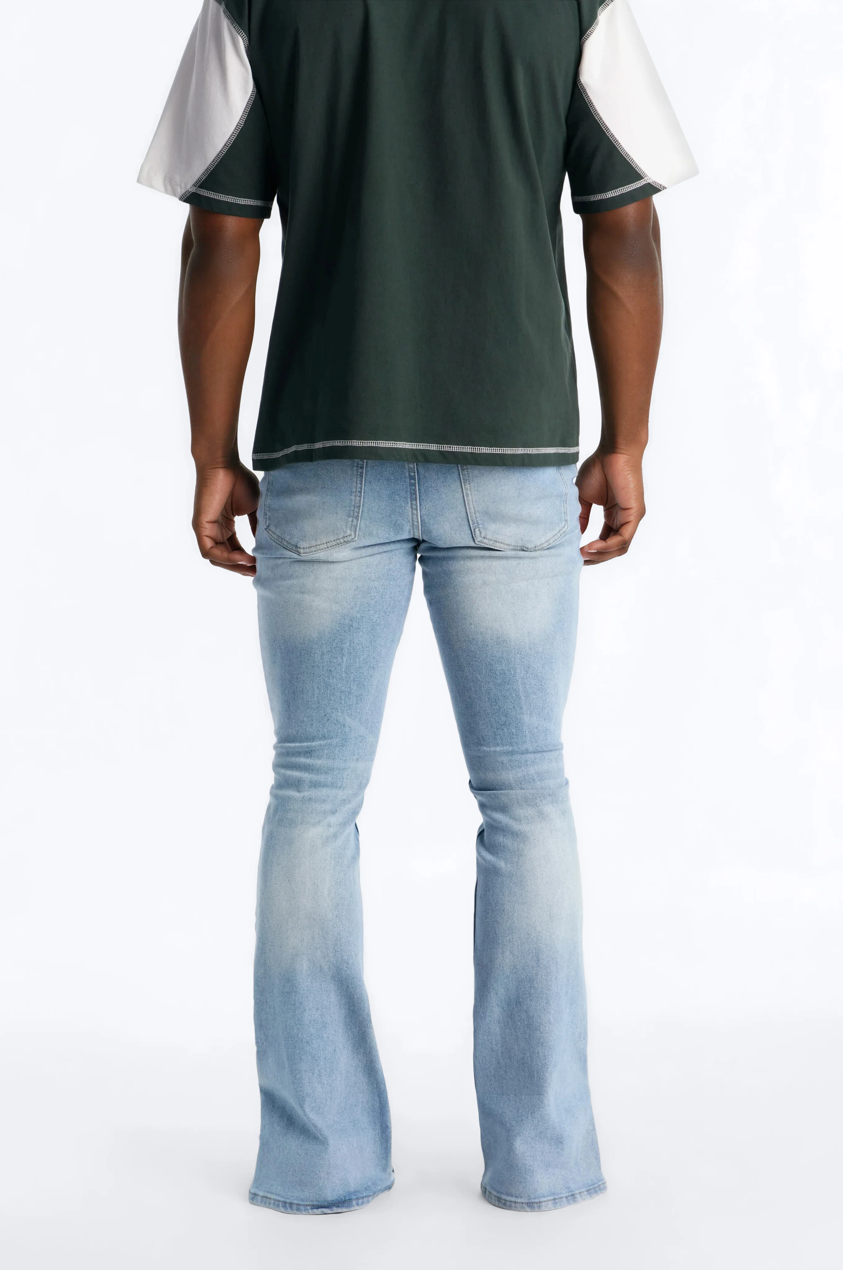 Upstanding Slit Stacked Skinny Flare Jean - Light Blue Wash - Image 4