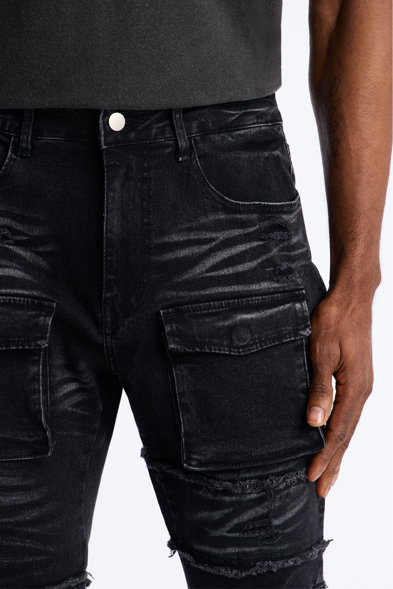 Urban Armor Skinny Stacked Flare Jeans - Black Wash - Image 3