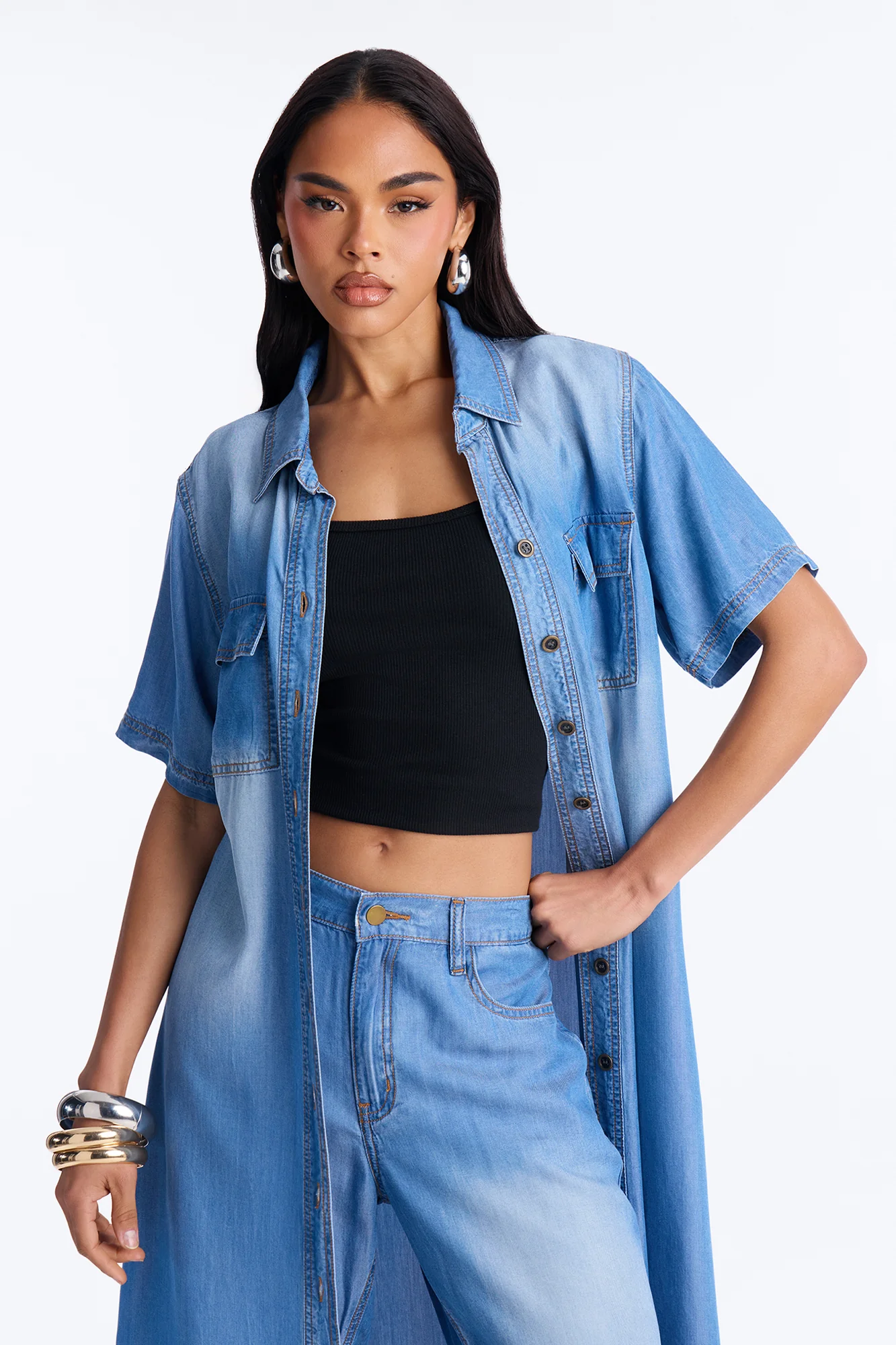 Urban Blues Washed Short Sleeve Pant Set - Medium Wash - Image 2