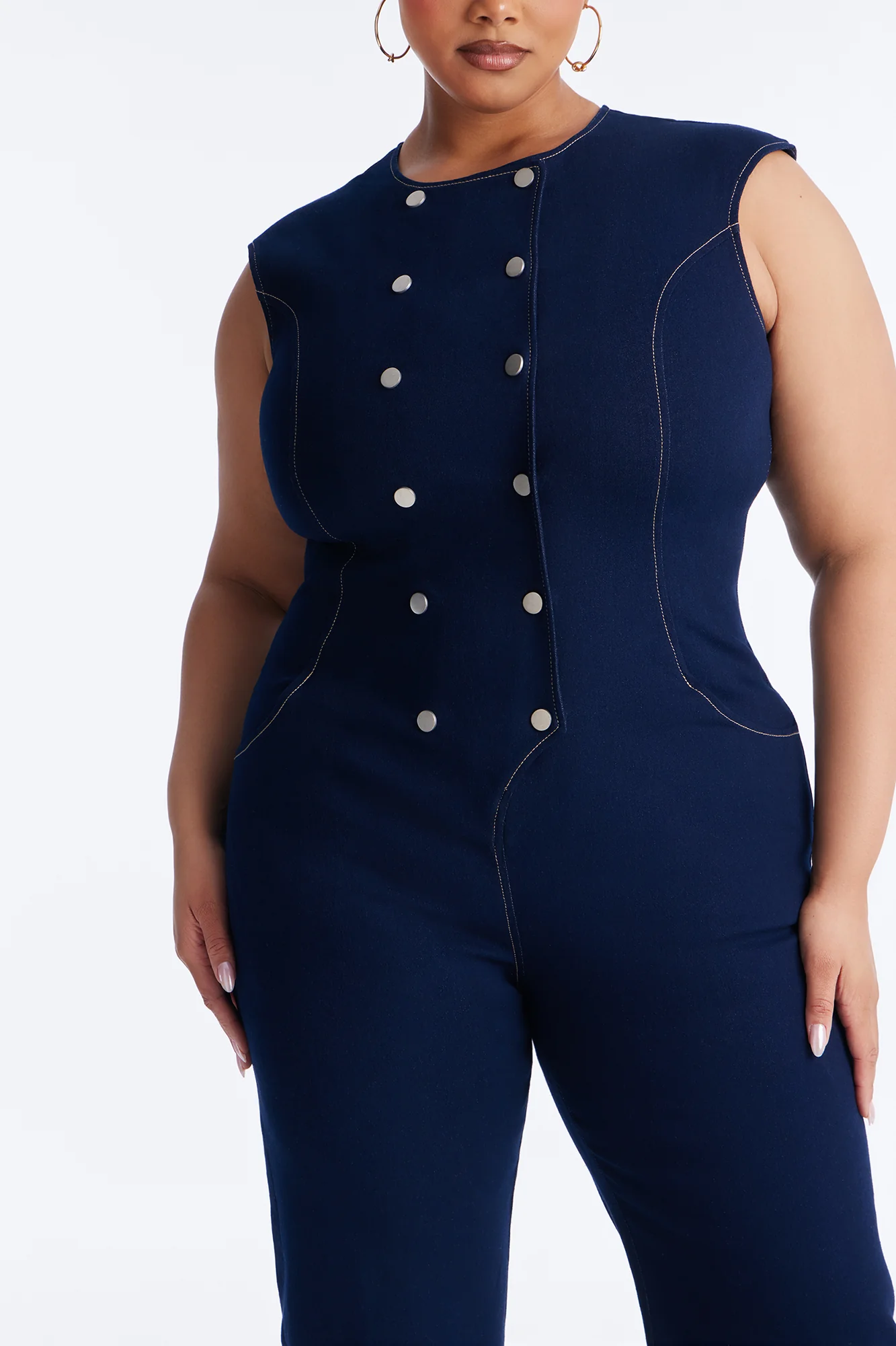 Urban Chic Sleeveless Straight Leg Jumpsuit - Indigo - Image 7