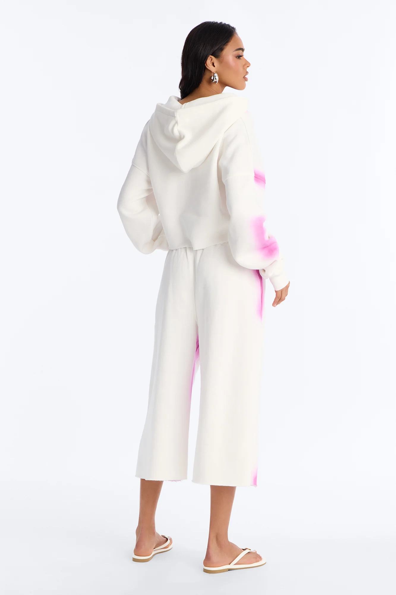 Urban Fleece Tie Dye Short Set - White/Pink - Image 4