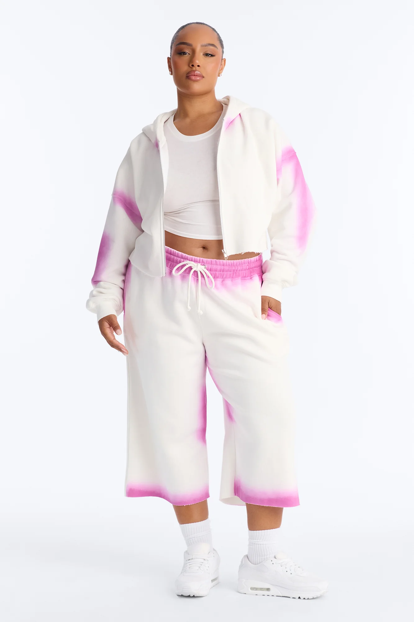 Urban Fleece Tie Dye Short Set - White/Pink - Image 5