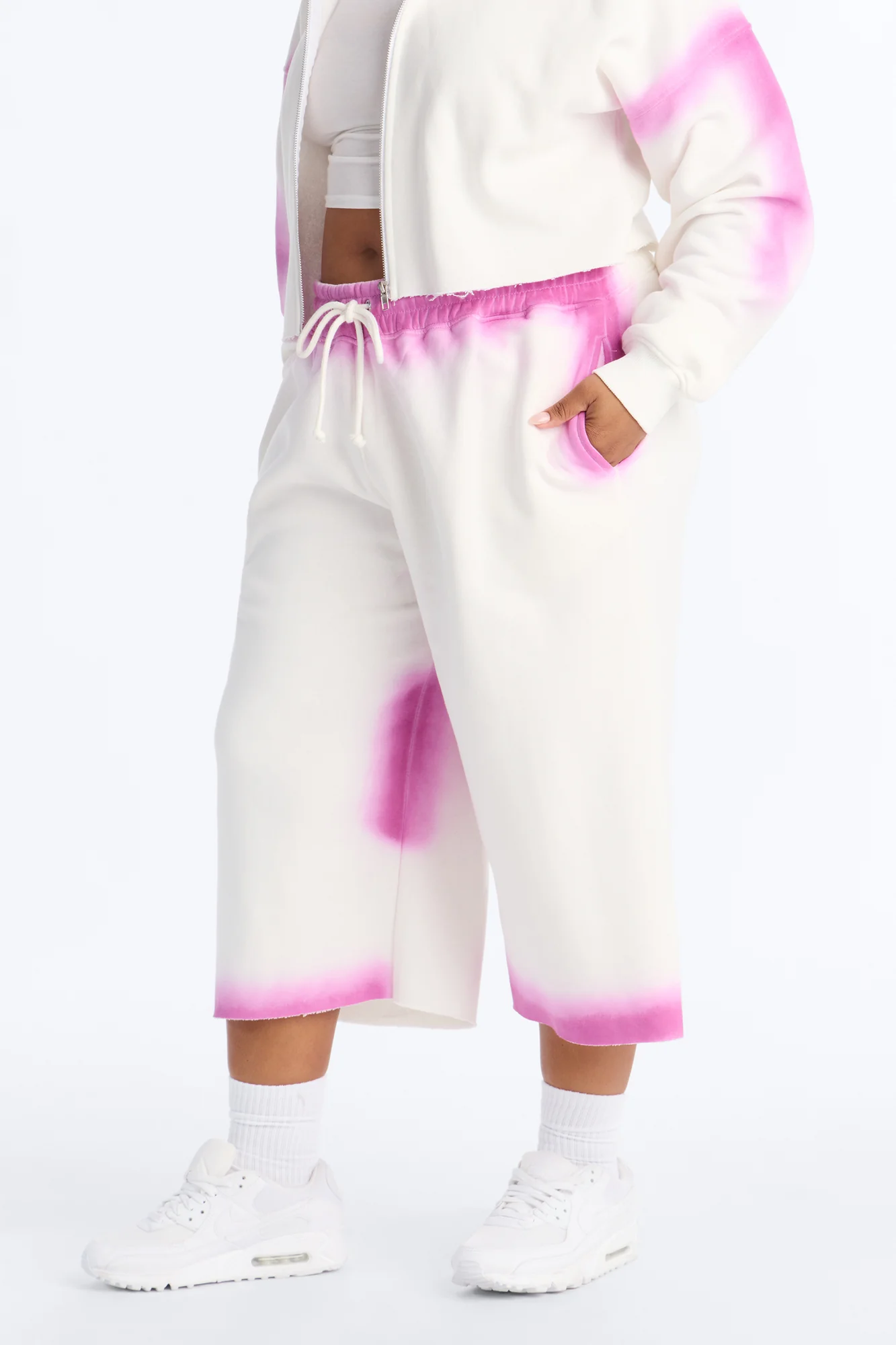 Urban Fleece Tie Dye Short Set - White/Pink - Image 8
