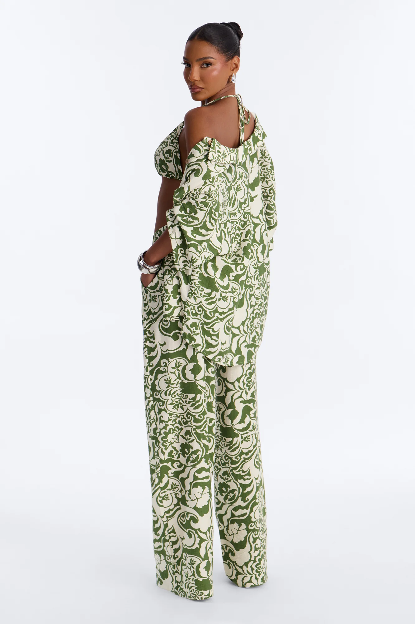 Urban Jungle Linen 3 Piece Pant Set - Green/combo - Image 5