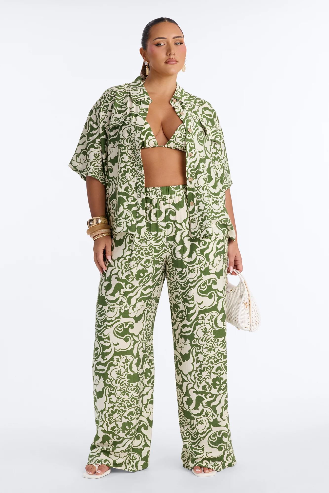 Urban Jungle Linen 3 Piece Pant Set - Green/combo - Image 6