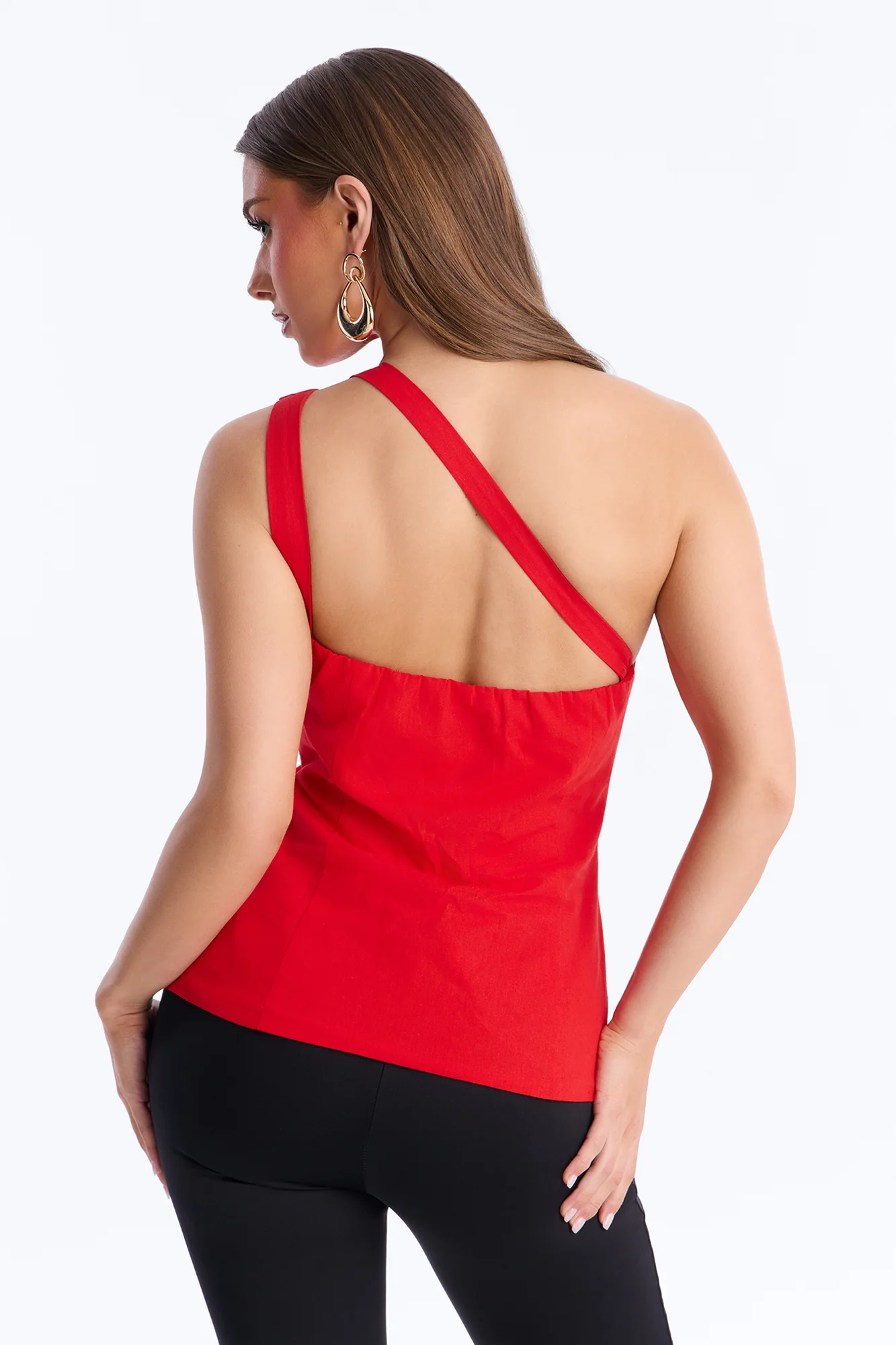 Urban Muse Button Up Linen Top - Red - Image 4