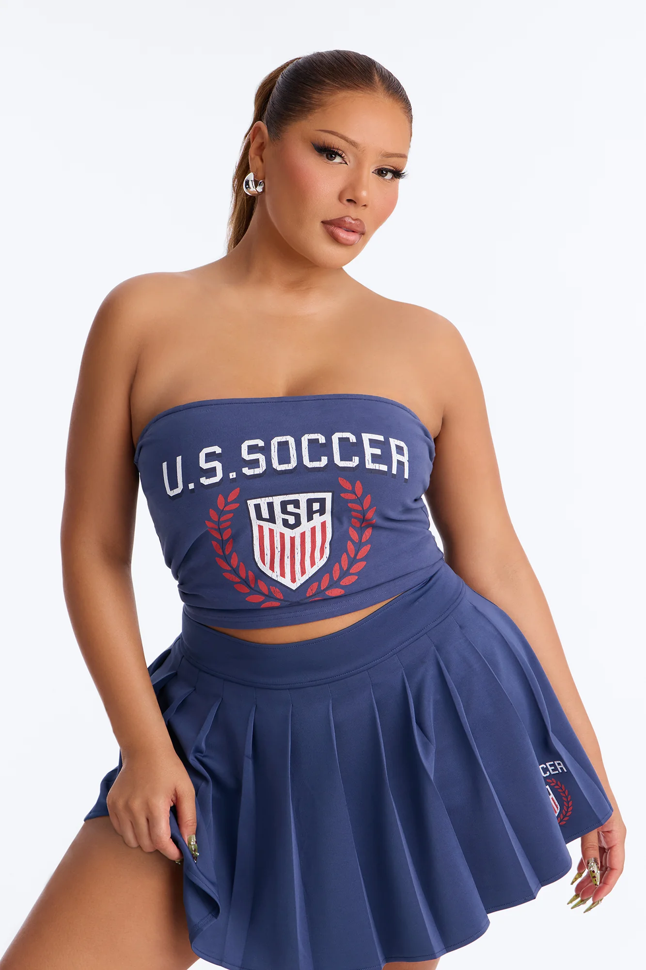 US Soccer Cropped Tube Top - Navy - Image 4