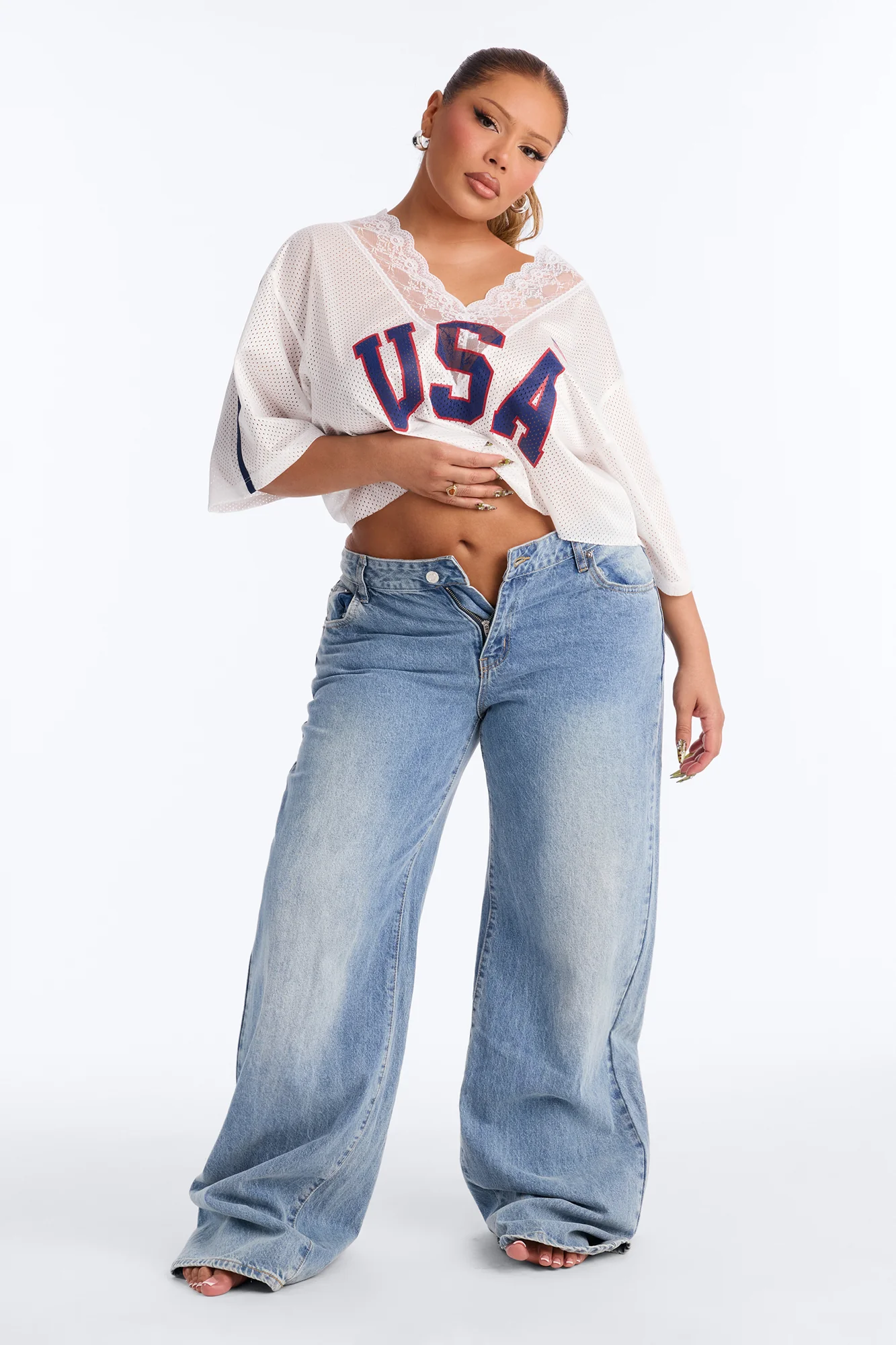 USA Lace Cropped Jersey - White - Image 6
